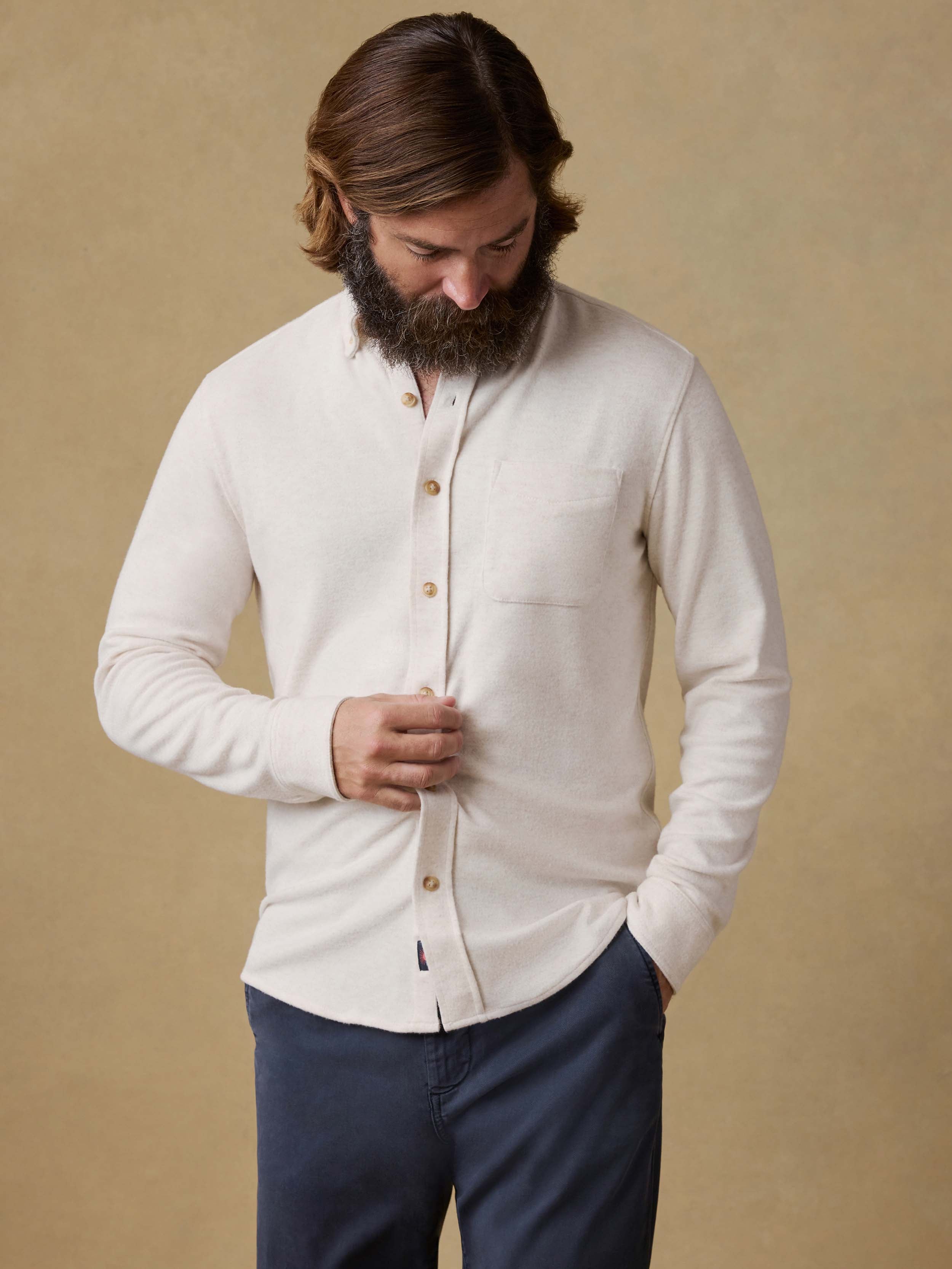 Faherty Men's Legend Sweater Shirt (Single Pocket) - Off White, Small, Recycled Poly Faherty Men's Legend Sweater Shirt (Single Pocket) - Off White, Small, Recycled Poly