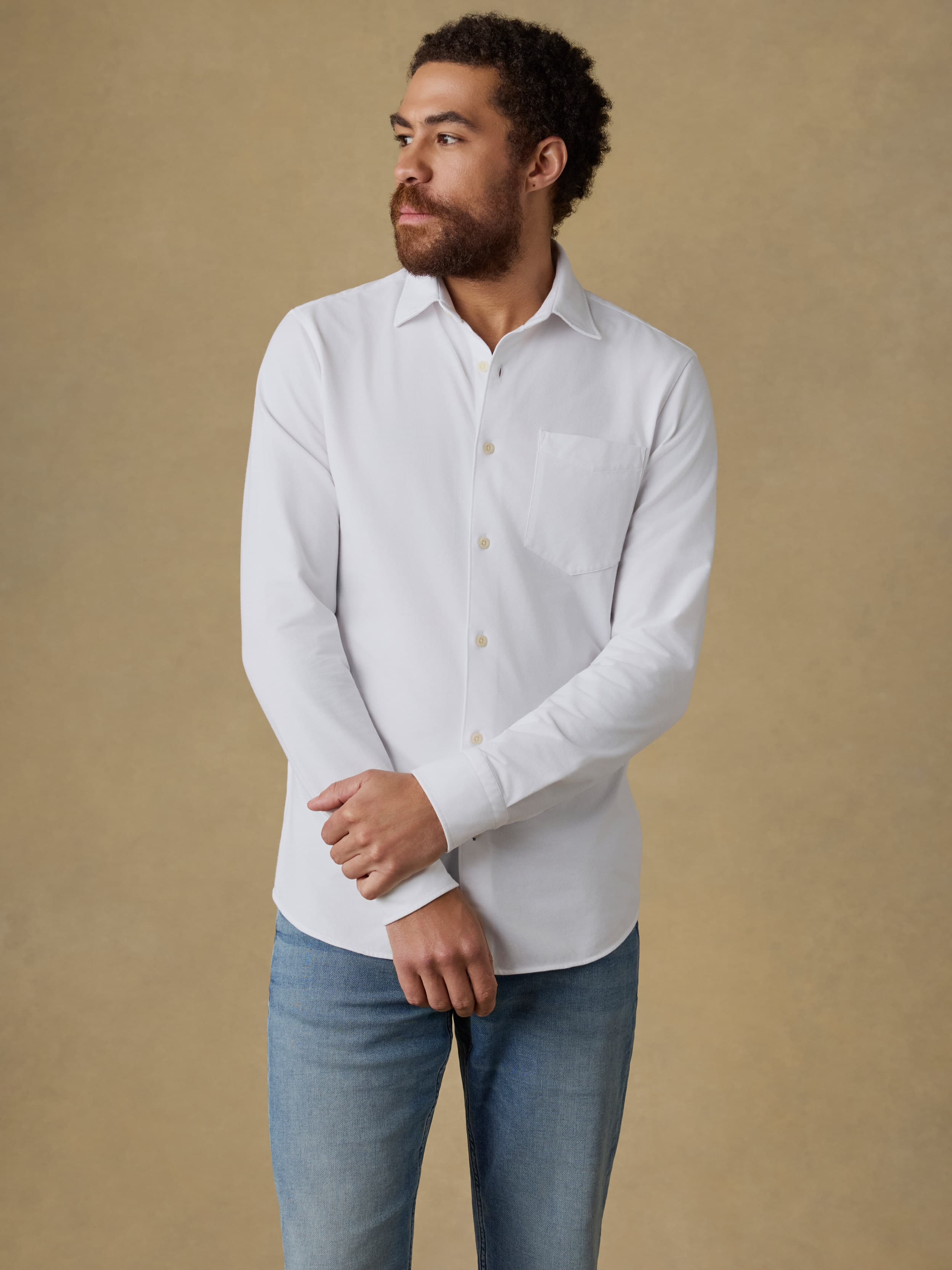  | Costa Pique Shirt - Pure White | Faherty Brand