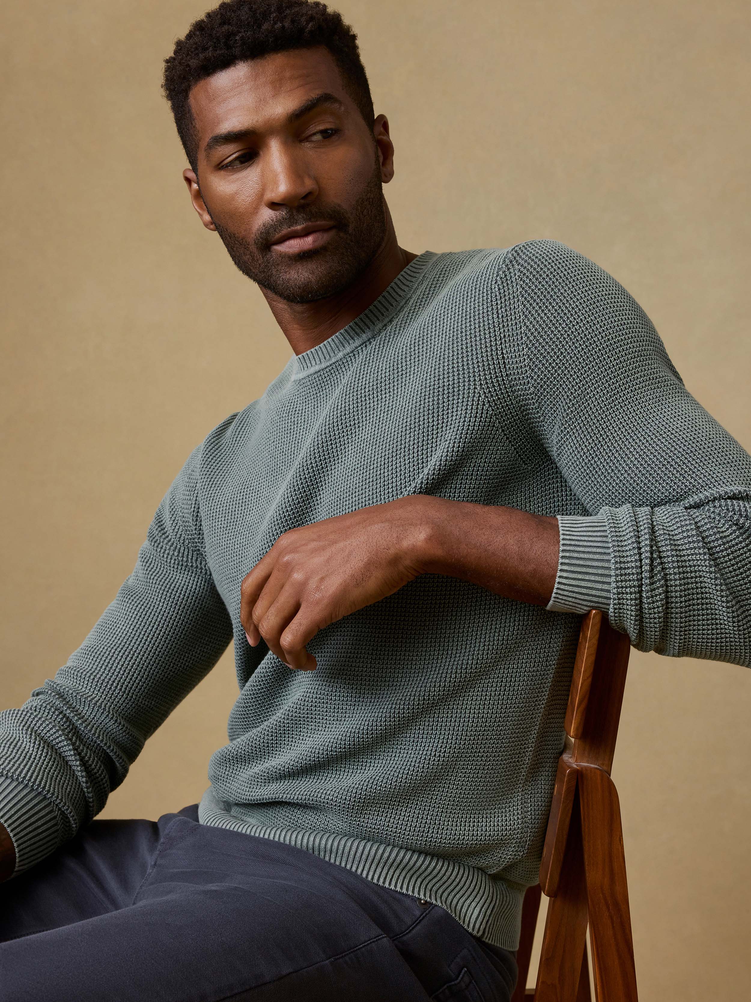 Sunwashed Crewneck Sweater - Mountain Olive | Faherty Brand