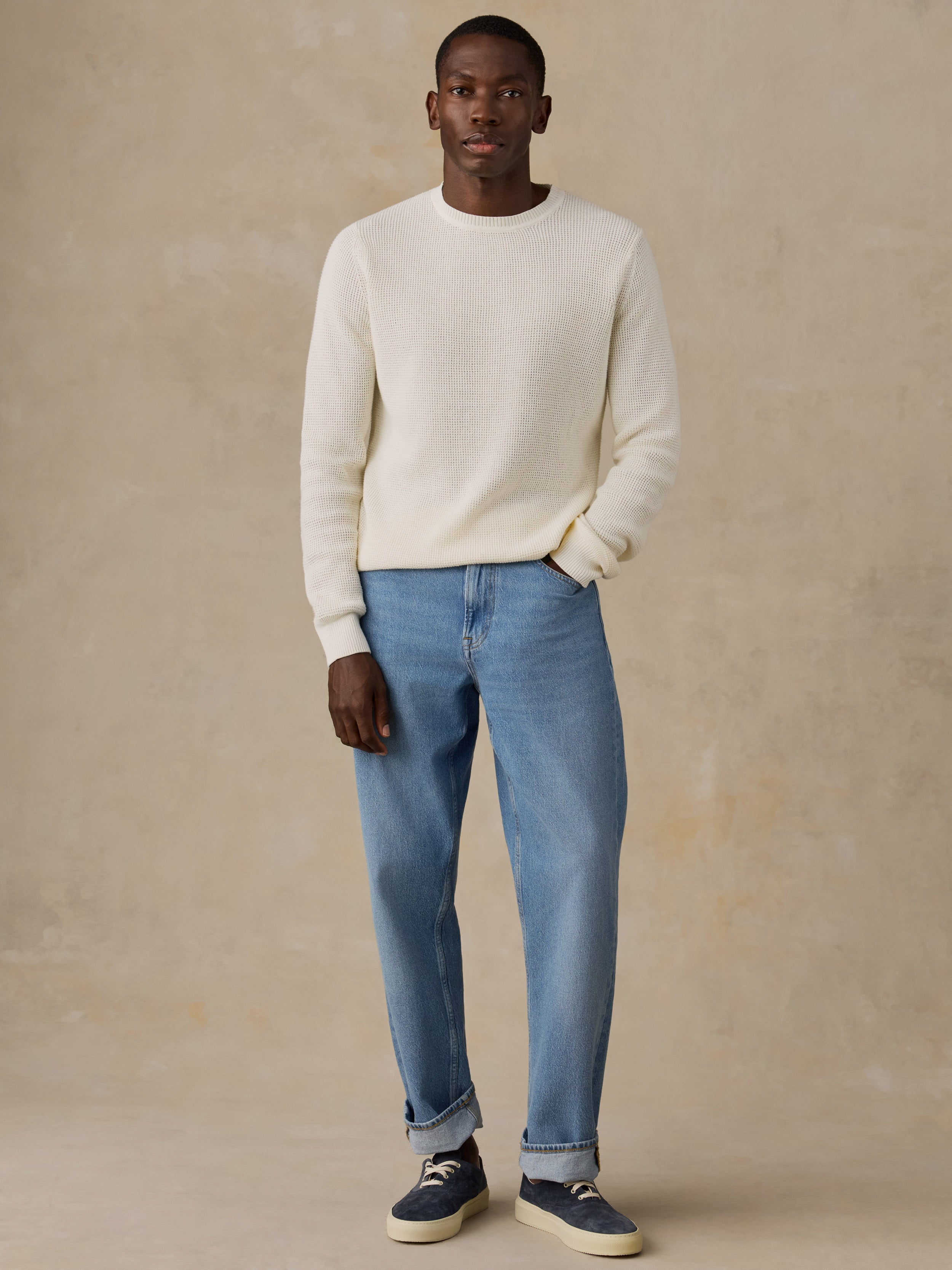 Sunwashed Crewneck Sweater - White Shell | Faherty Brand