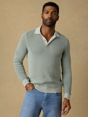 Long-Sleeve Sunwashed Sweater Polo - Sea Break