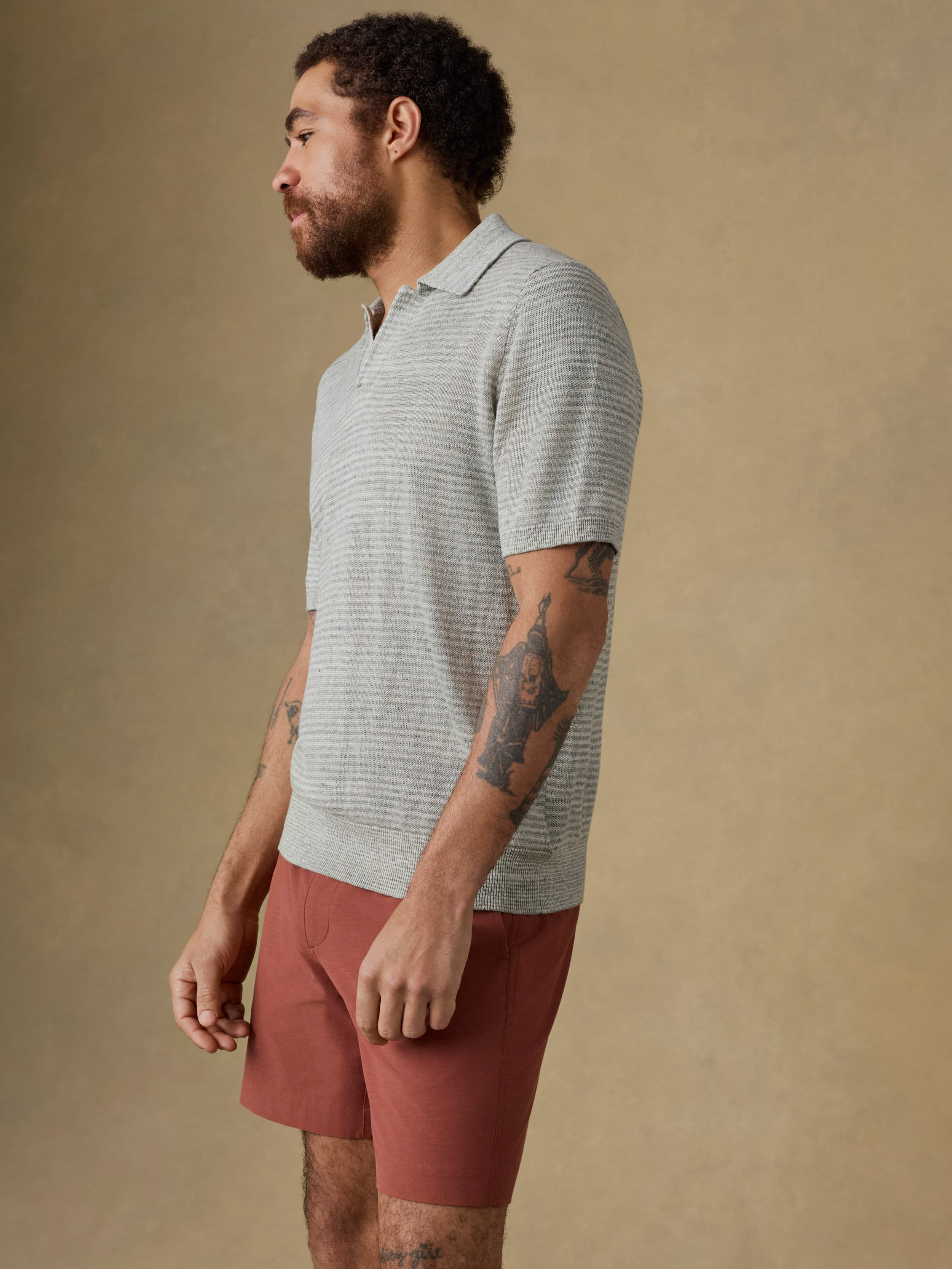 Short-Sleeve Linen Sweater Polo - Beach Tree Stripe | Faherty Brand