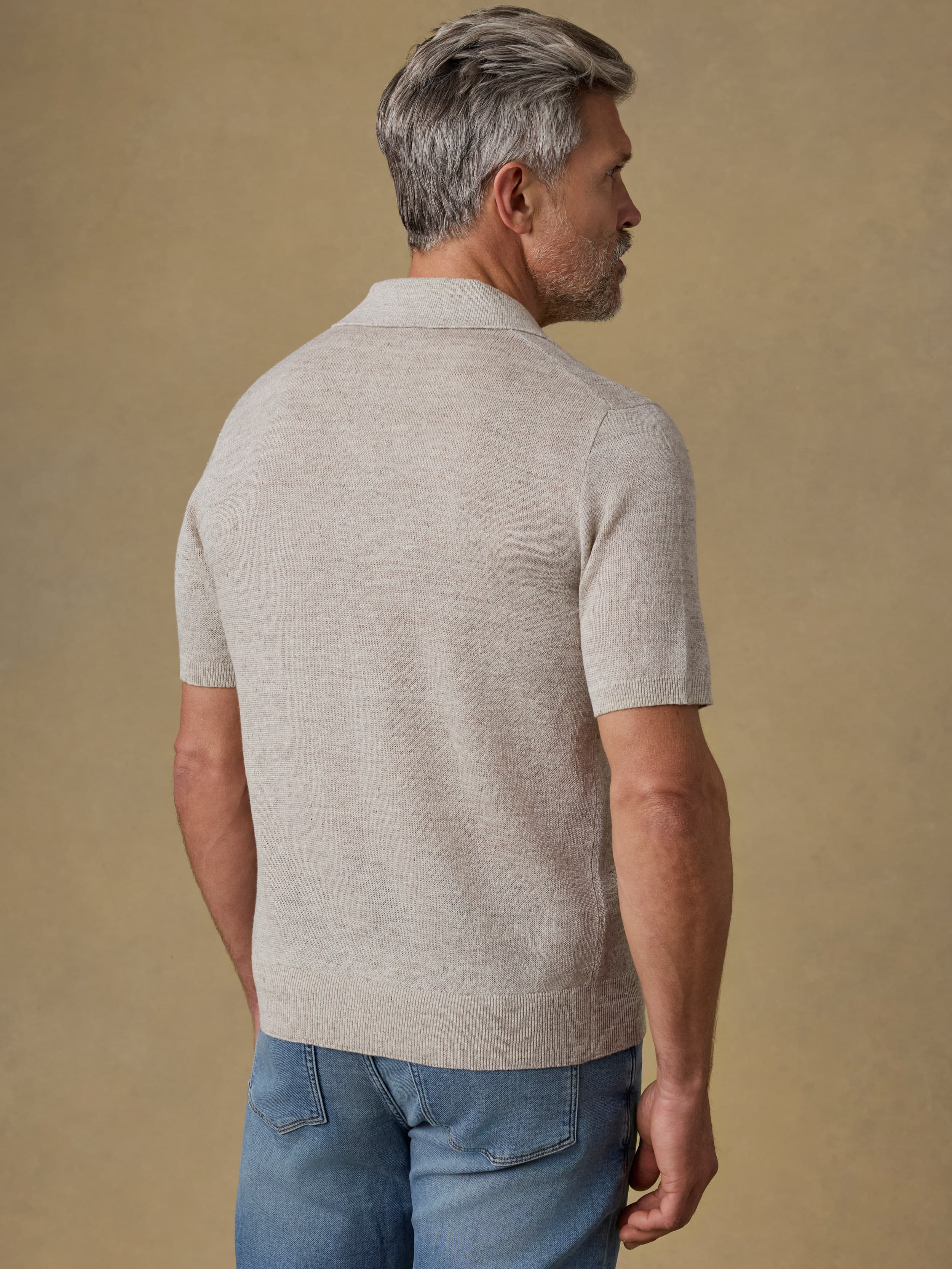 Short-Sleeve Linen Sweater Polo - Tropic Sands Melange | Faherty Brand