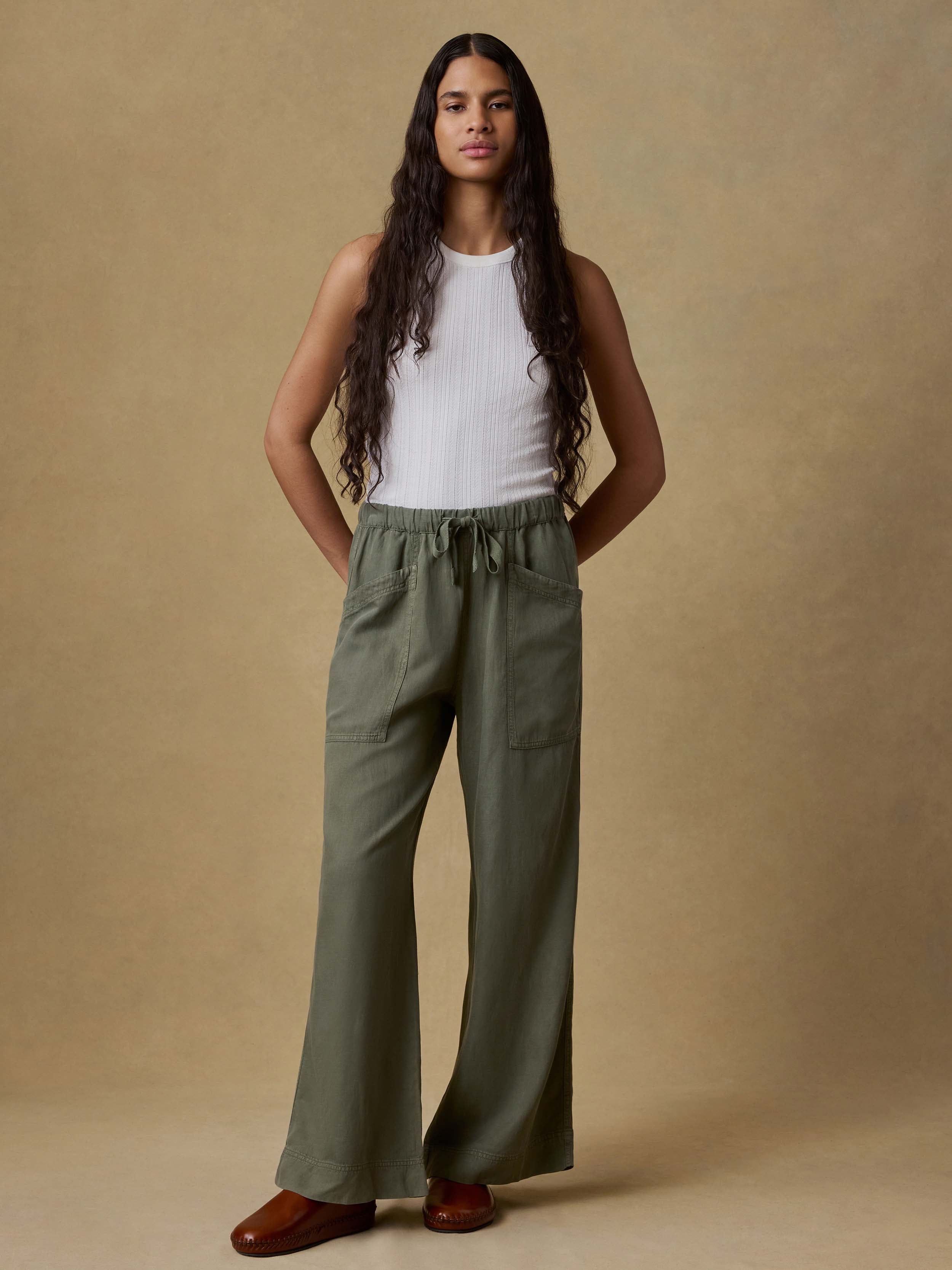 Sefr セファ Arno Trouser リネンワイドパンツ XS Topanga Drape Pant - Thyme | Faherty Brand