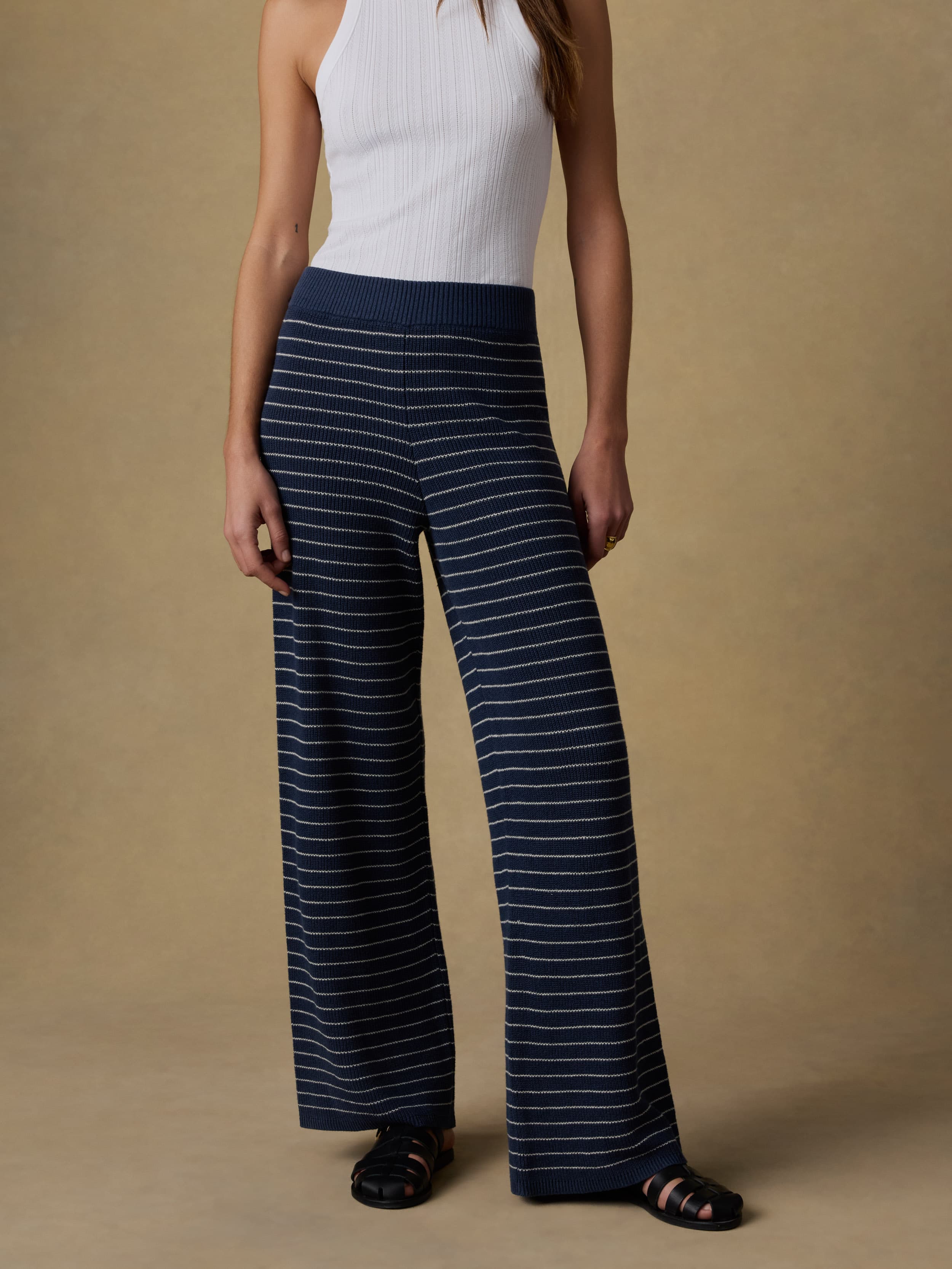  | Miramar Linen Sweater Pant - Navy Stripe | Faherty Brand