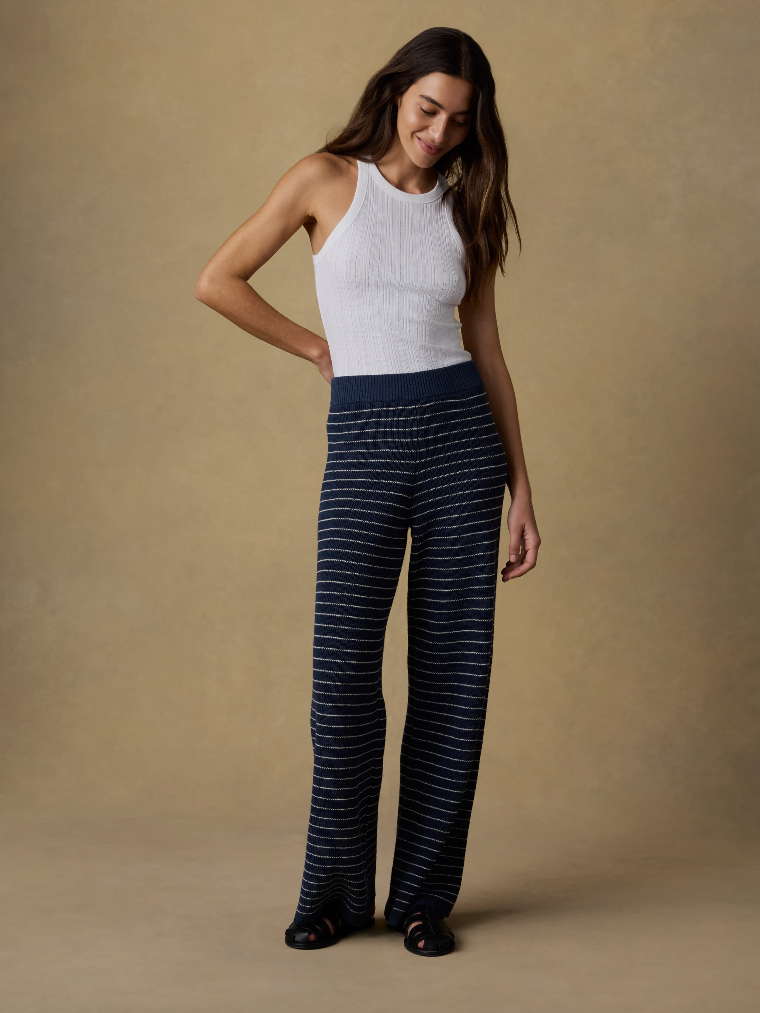 | Miramar Linen Sweater Pant - Navy Stripe | Faherty Brand