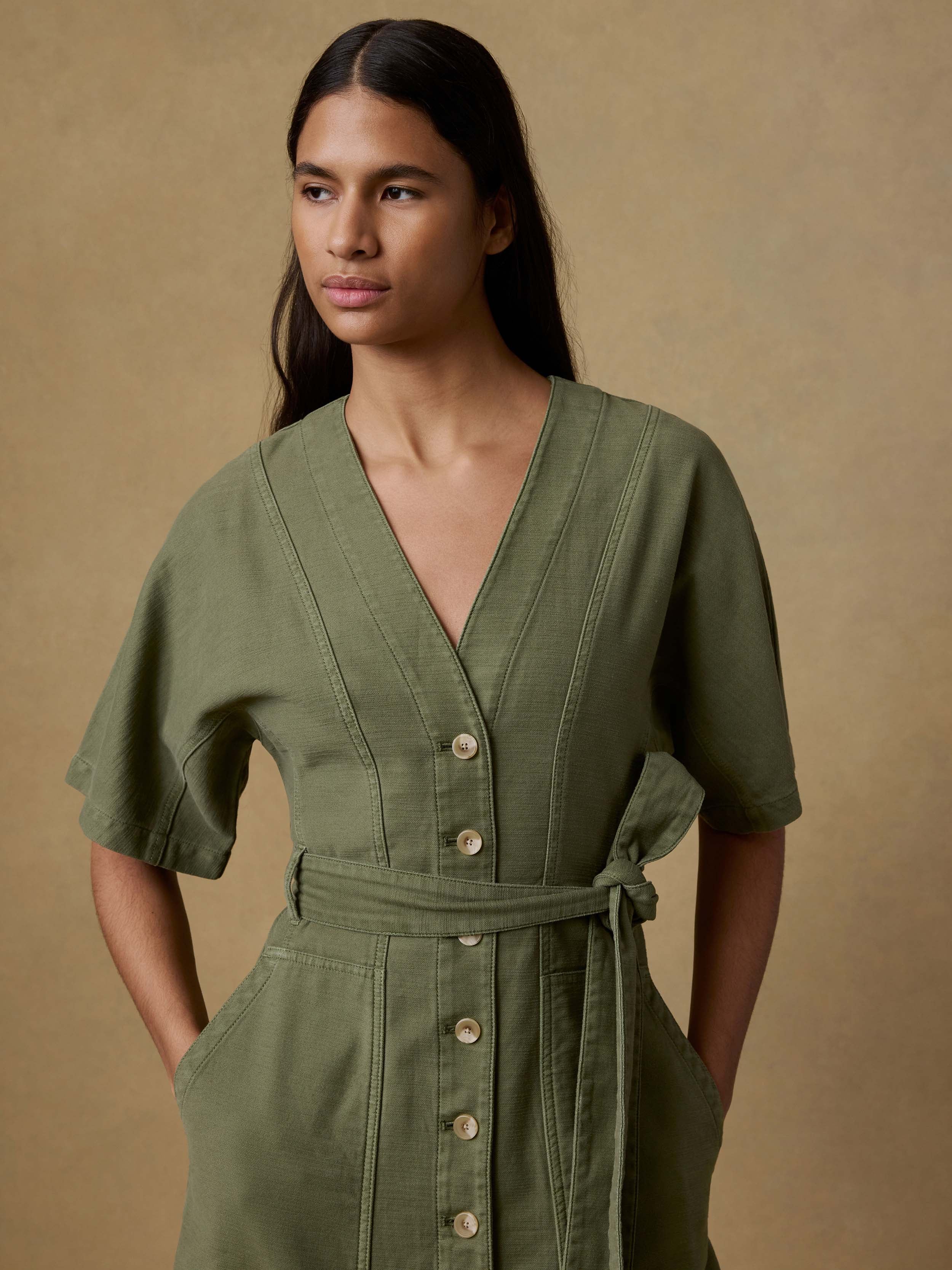 Soft Stretch Camille Dress - Moss | Faherty Brand Soft Stretch Camille Dress - Moss | Faherty Brand