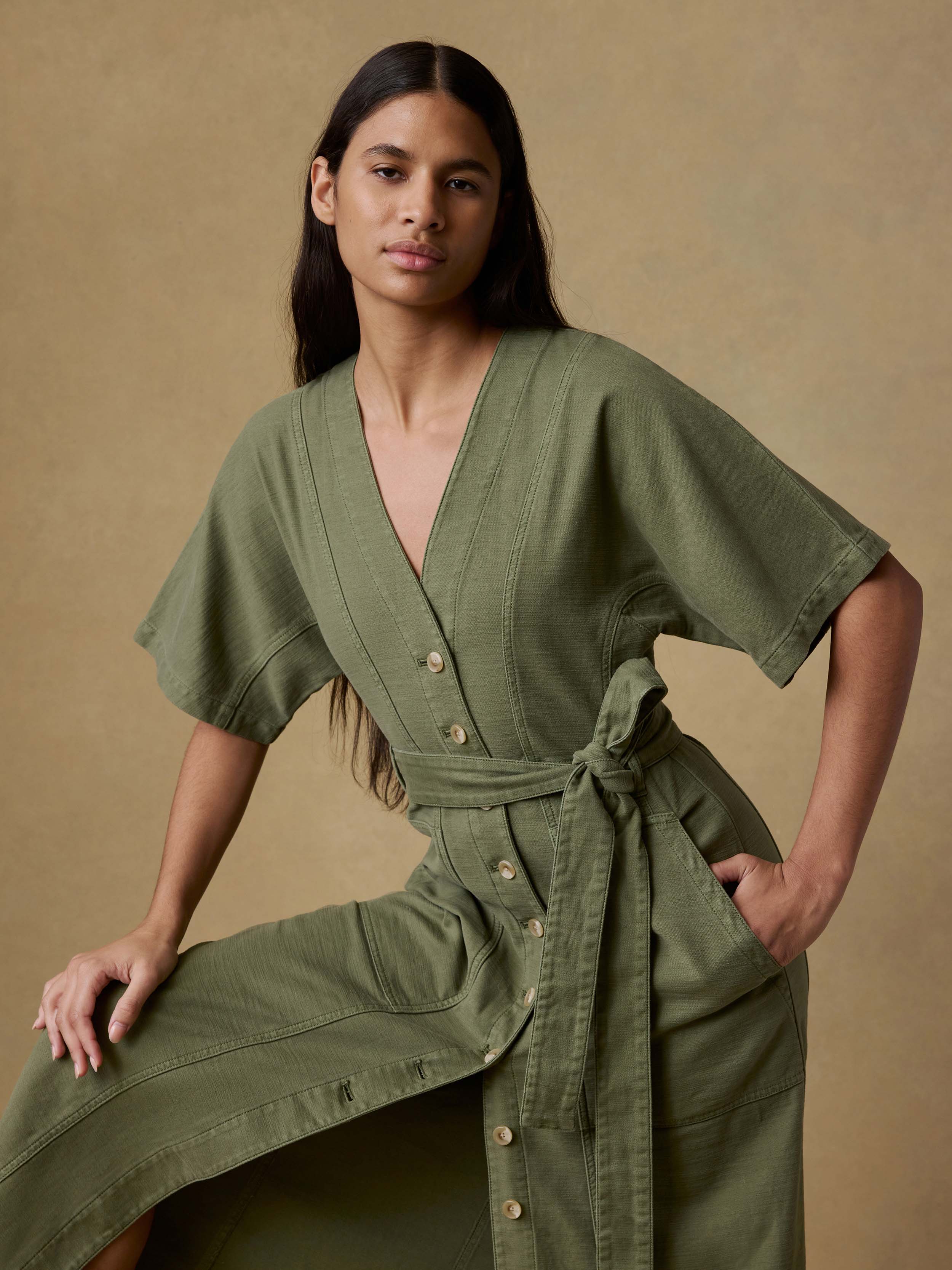 Soft Stretch Camille Dress - Moss | Faherty Brand Soft Stretch Camille Dress - Moss | Faherty Brand