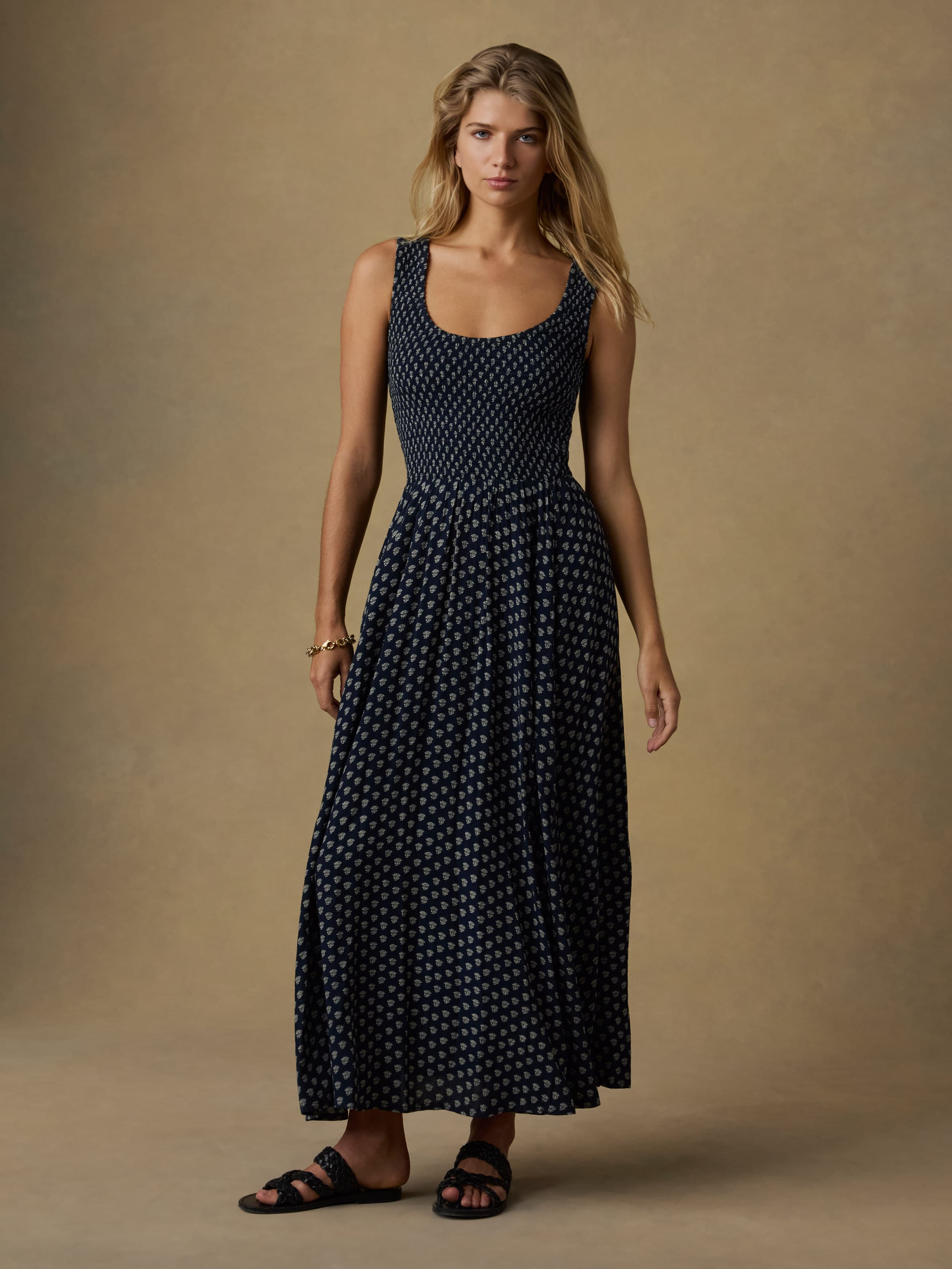 Sophia Smocked Dress - Navy Lotus Floral - Navy Lotus Floral / XXS Sophia Smocked Dress - Navy Lotus Floral - Navy Lotus Floral / XXS