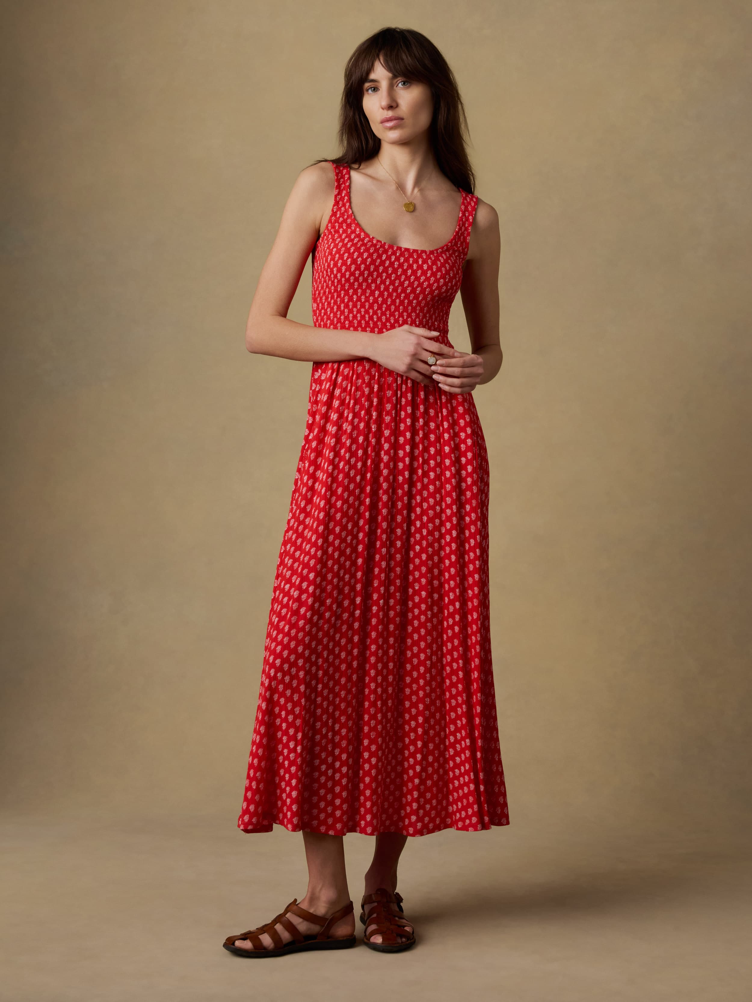 knee length dresses for ladies Sophia Smocked Dress - Red Lotus Floral knee length dresses for ladies Sophia Smocked Dress - Red Lotus Floral