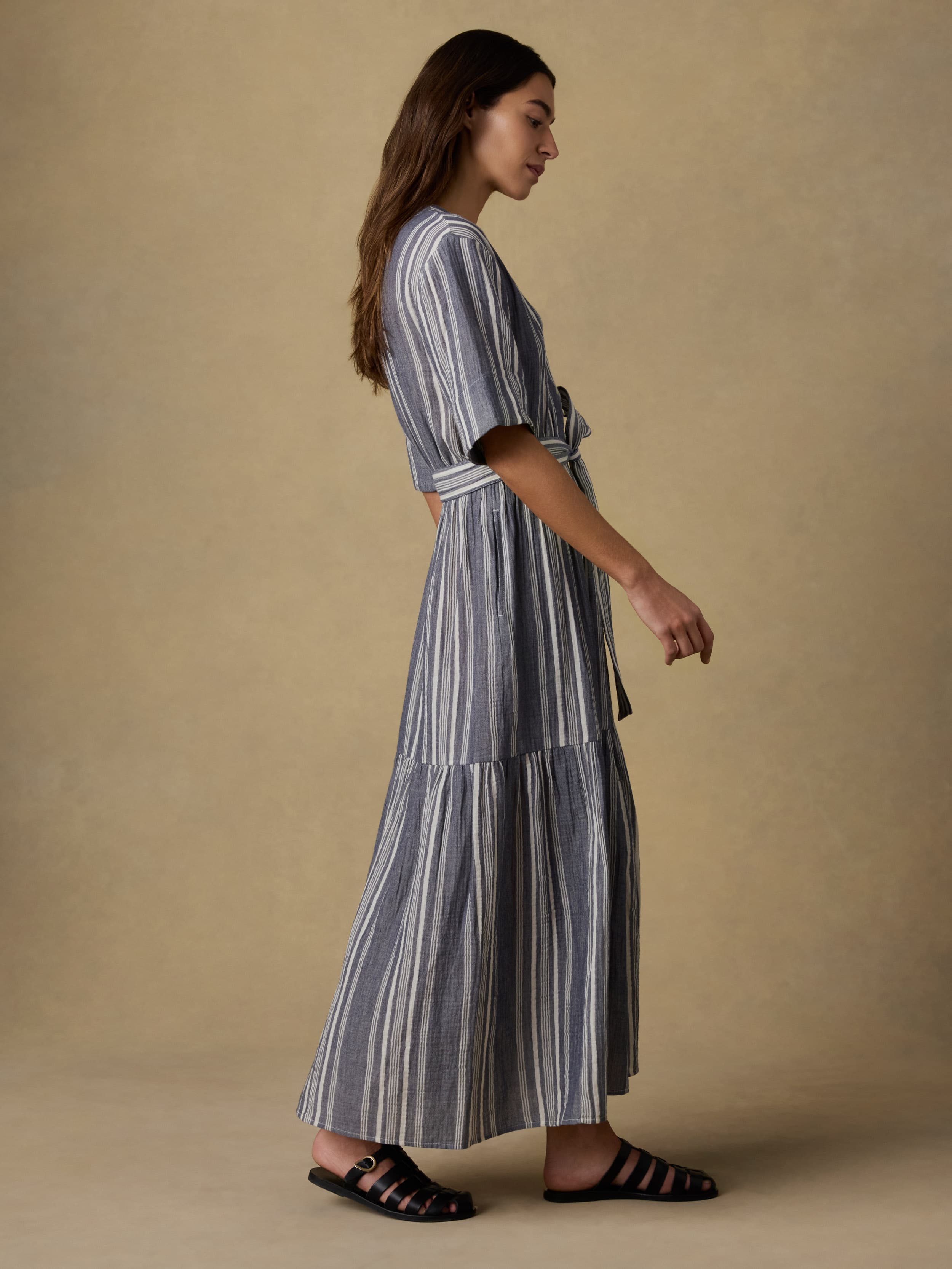 airy gauze empire waist midi dress in stripe Faherty Women's Dune Cotton Gauze Marina Dress