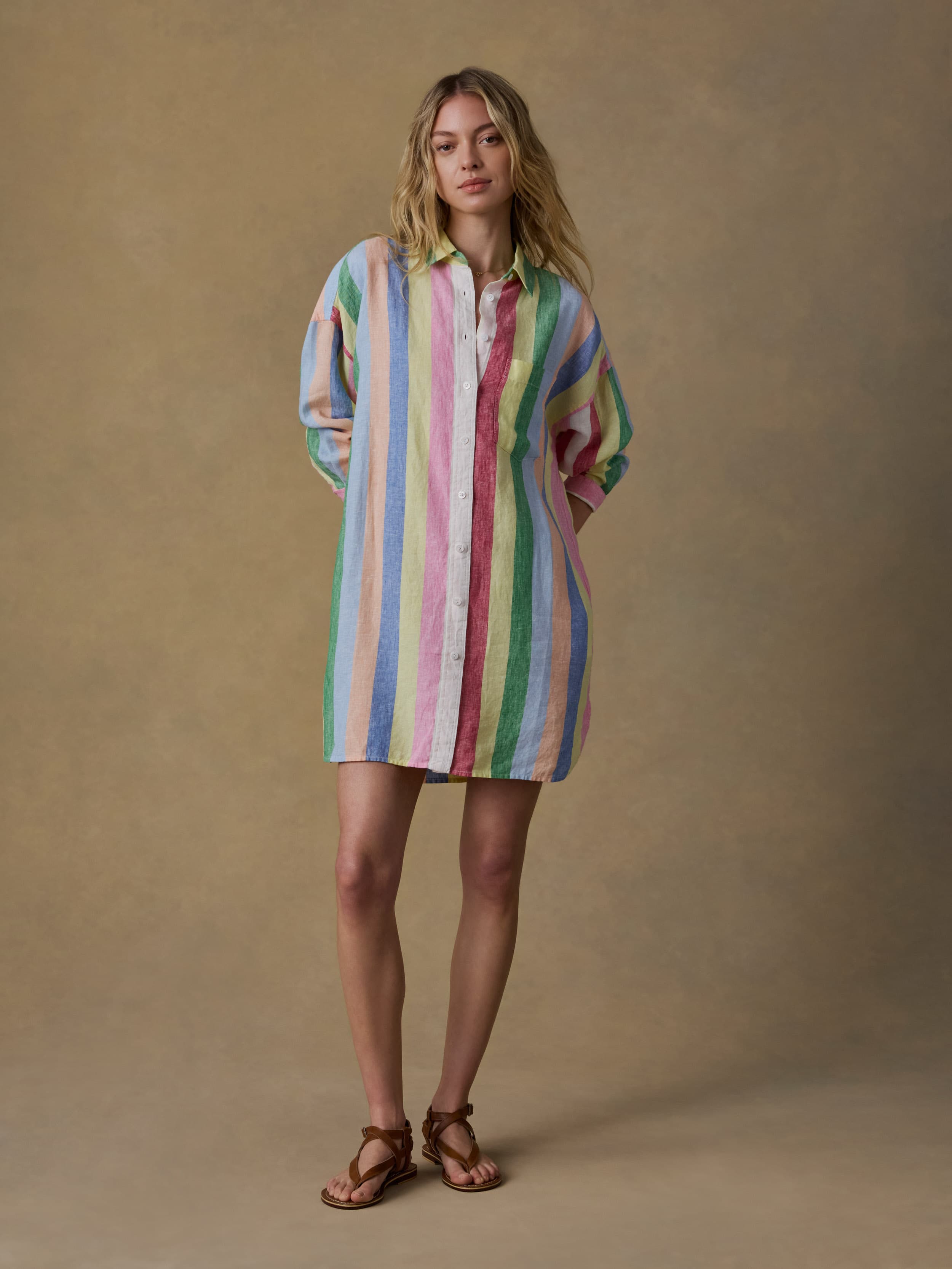 Laguna Linen Mini Shirtdress - Sunbeam Stripe | Faherty Brand Laguna Linen Mini Shirtdress - Sunbeam Stripe | Faherty Brand