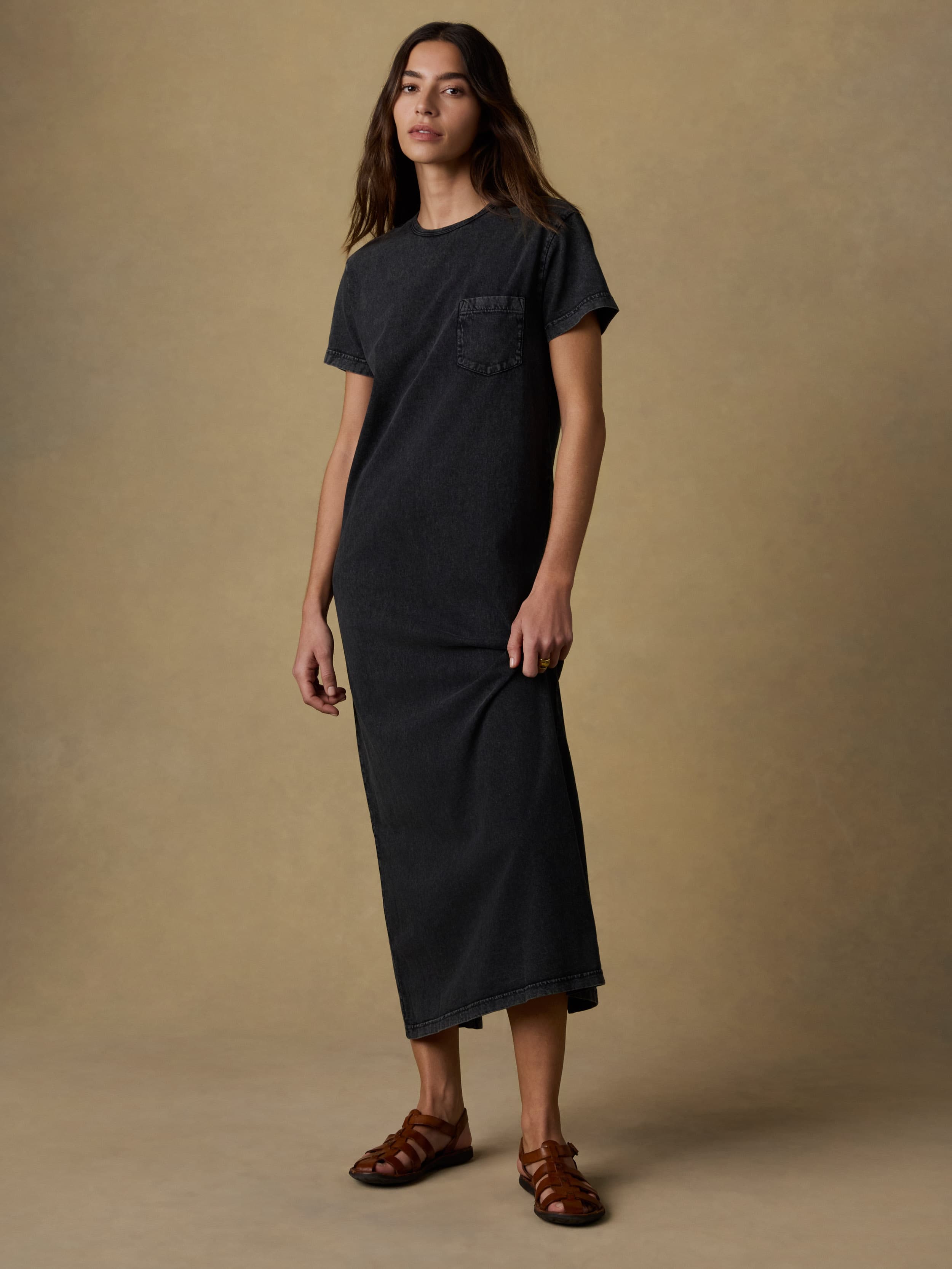 Recycled Cotton Jersey T Shirt Dress - Washed Black | Faherty Brand
