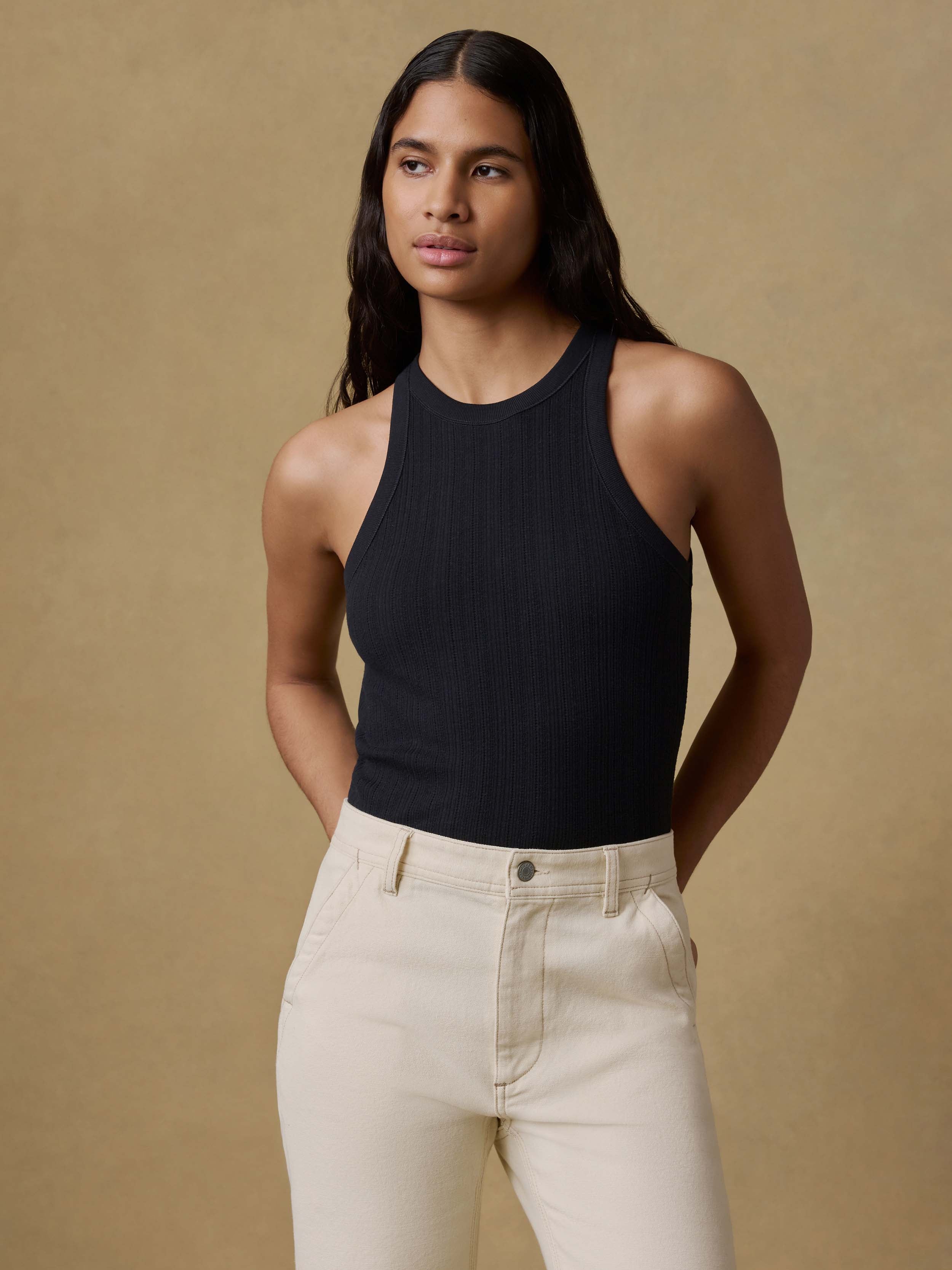 Paradise Pointelle Tank - Black | Faherty Brand