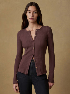 Paradise Pointelle Cardigan - Chicory Coffee