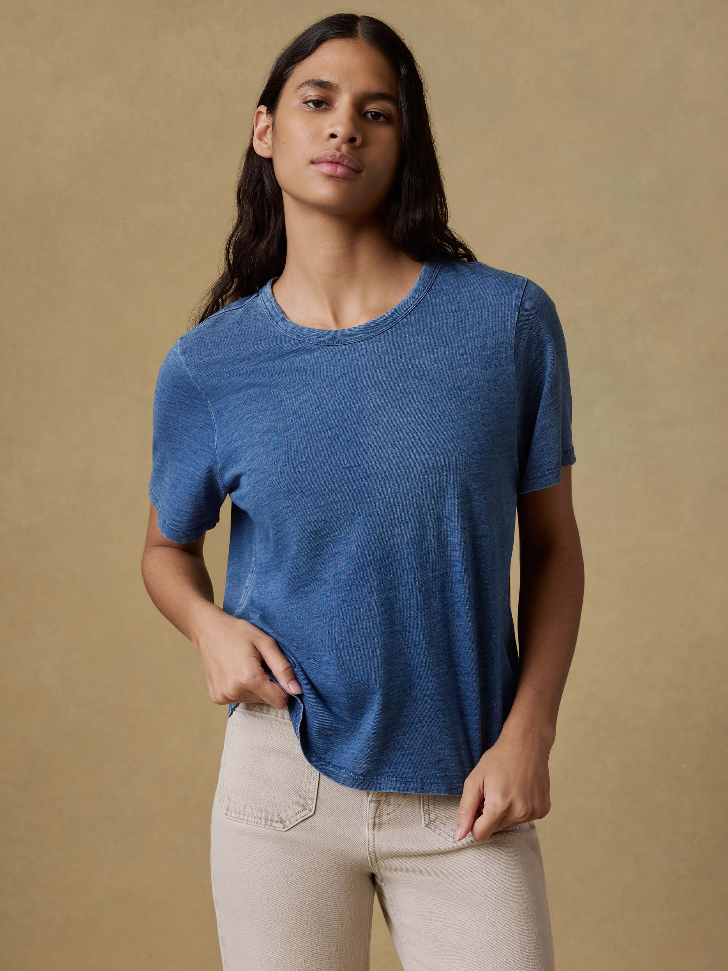 Sunwashed Regenerative Tee - Medium Indigo Wash | Faherty Brand