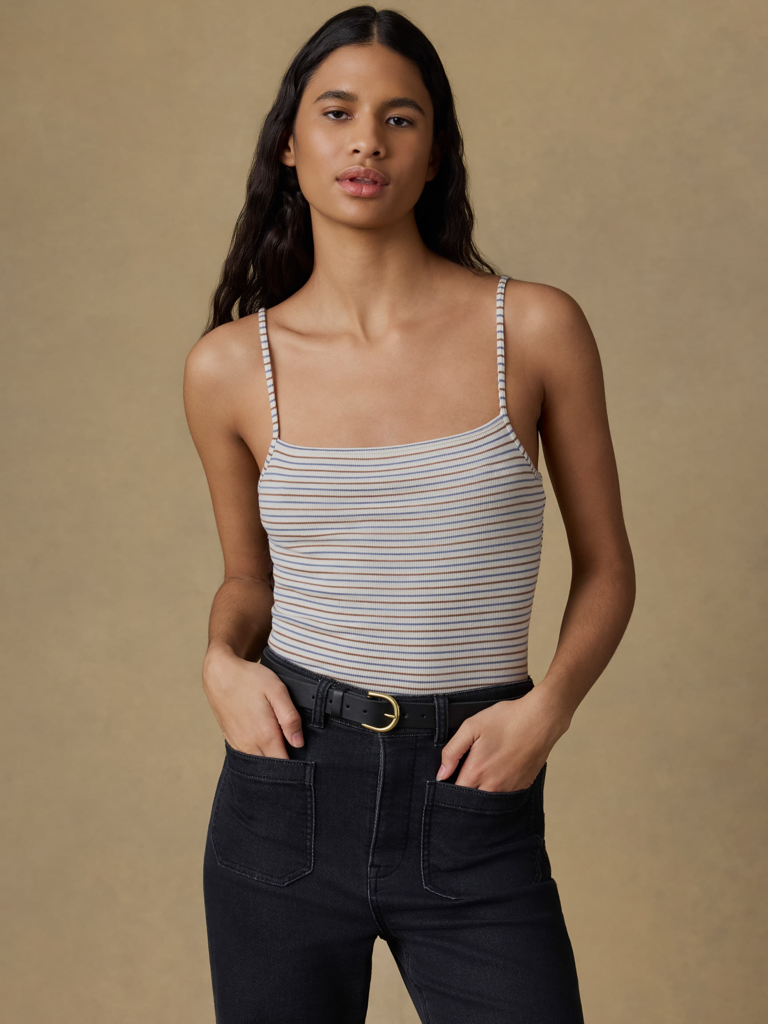 Featherweight Freestyle Rib Cami - Egret Stripe | Faherty Brand