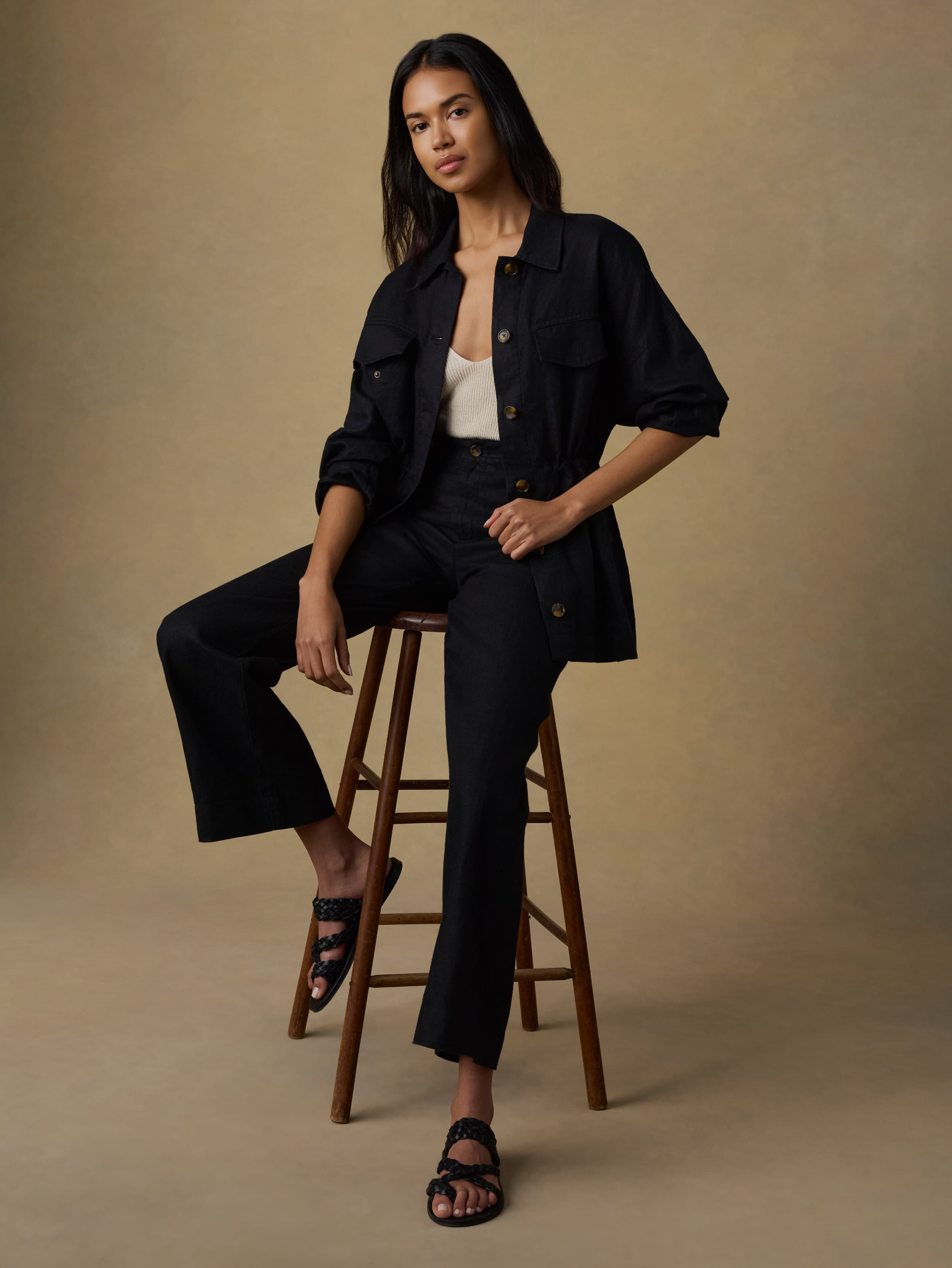 Sun Strider Linen Utility Jacket - Black | Faherty Brand