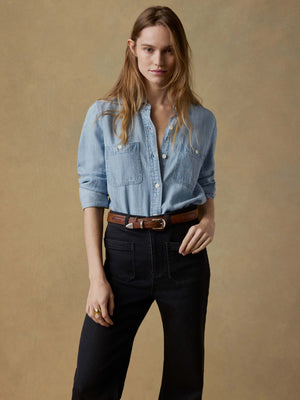 chambray dress shirt Women's Peninsula Long Sleeve and reinforced elbow patches give it structure and substance Faherty Women's Tried & True
