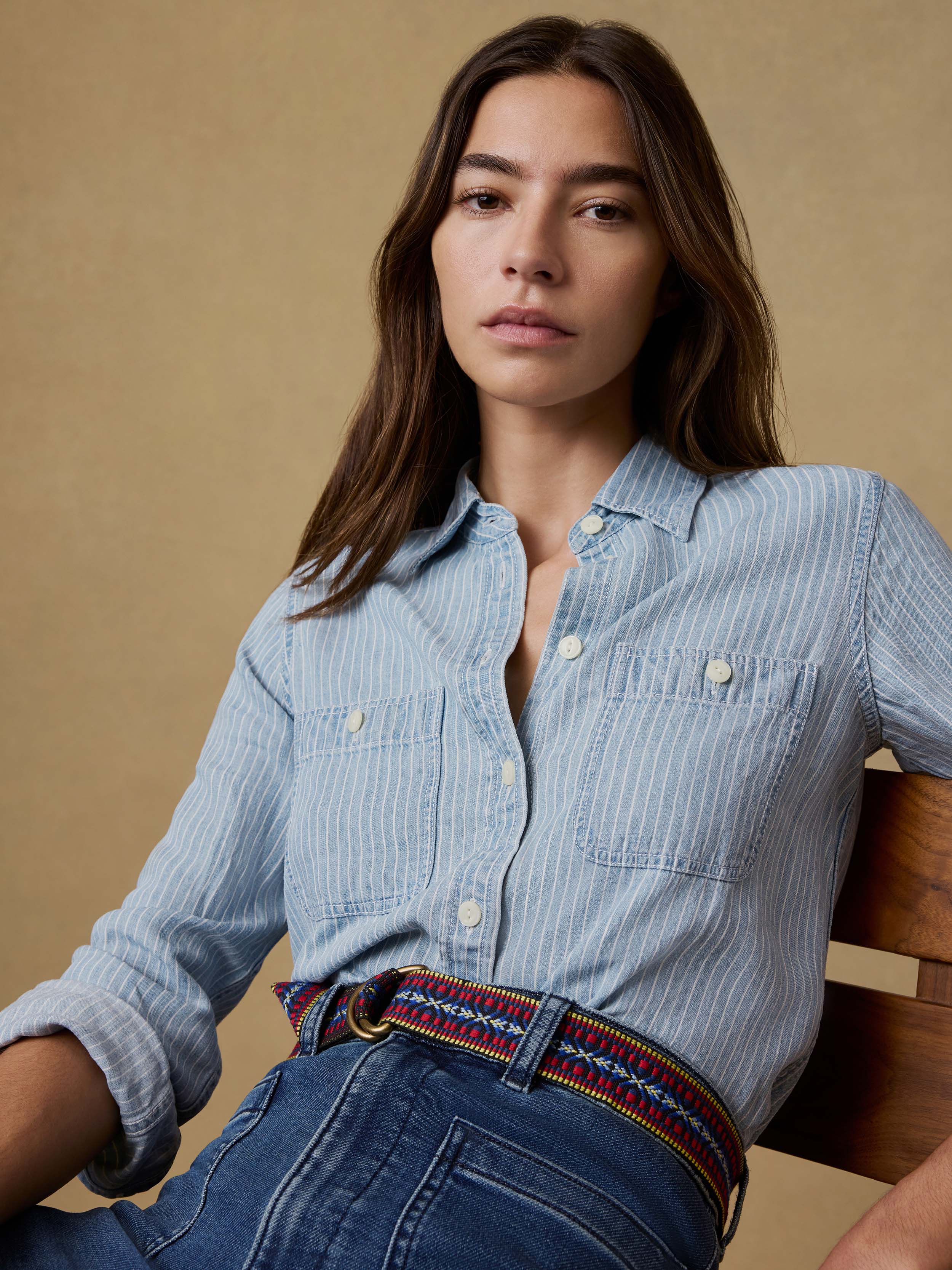 Tried & True Chambray Classic Shirt - Bluewater Stripe Wash | Faherty Brand