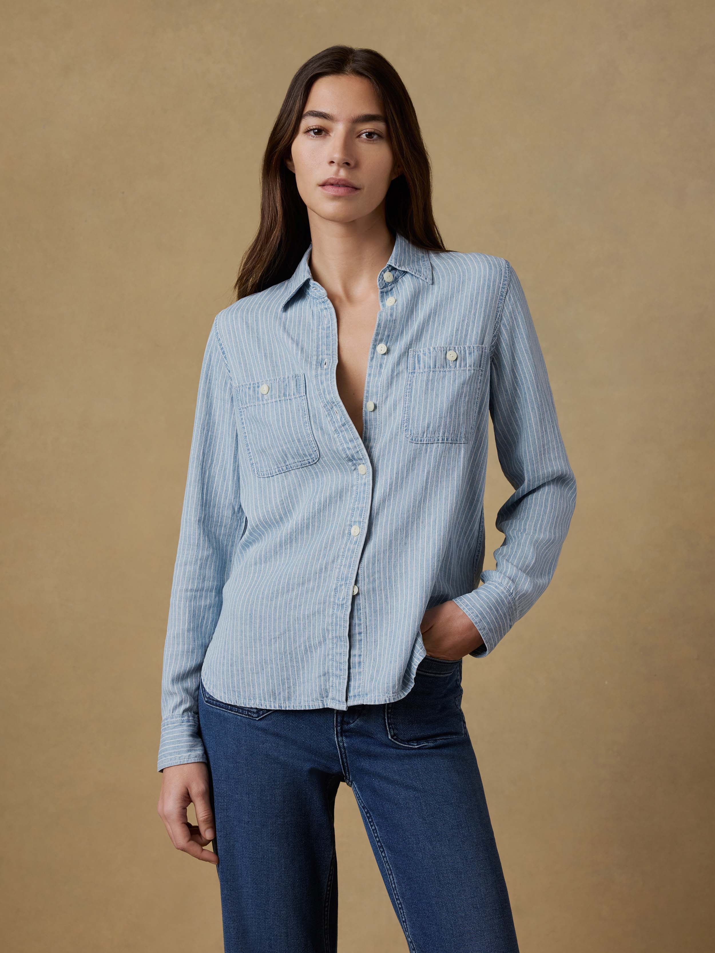 Tried & True Chambray Classic Shirt - Bluewater Stripe Wash | Faherty Brand