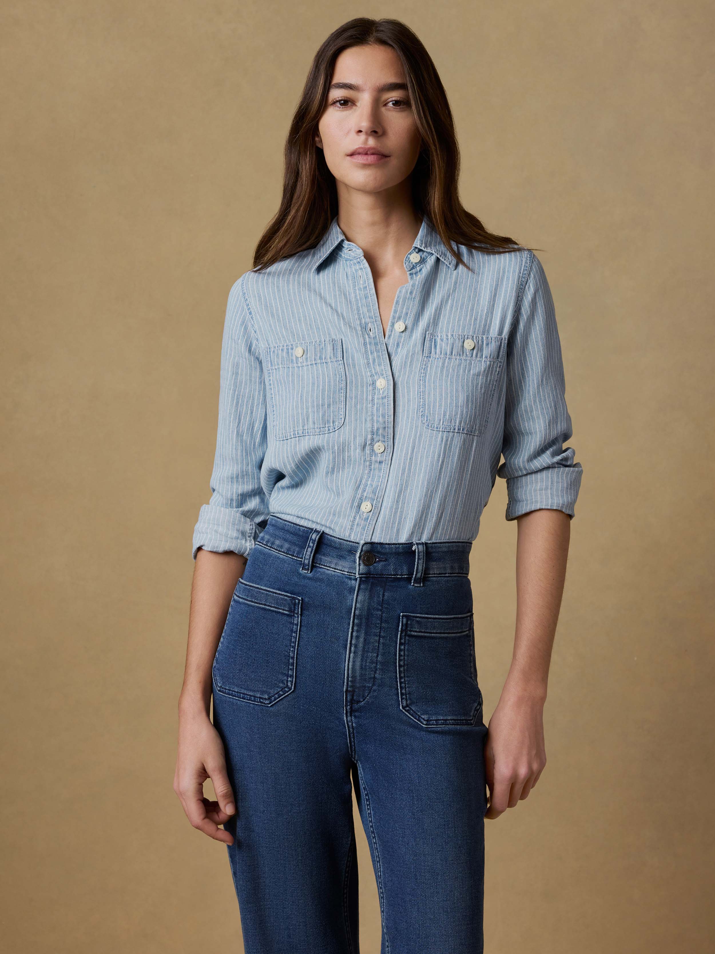 Tried & True Chambray Classic Shirt - Bluewater Stripe Wash | Faherty Brand
