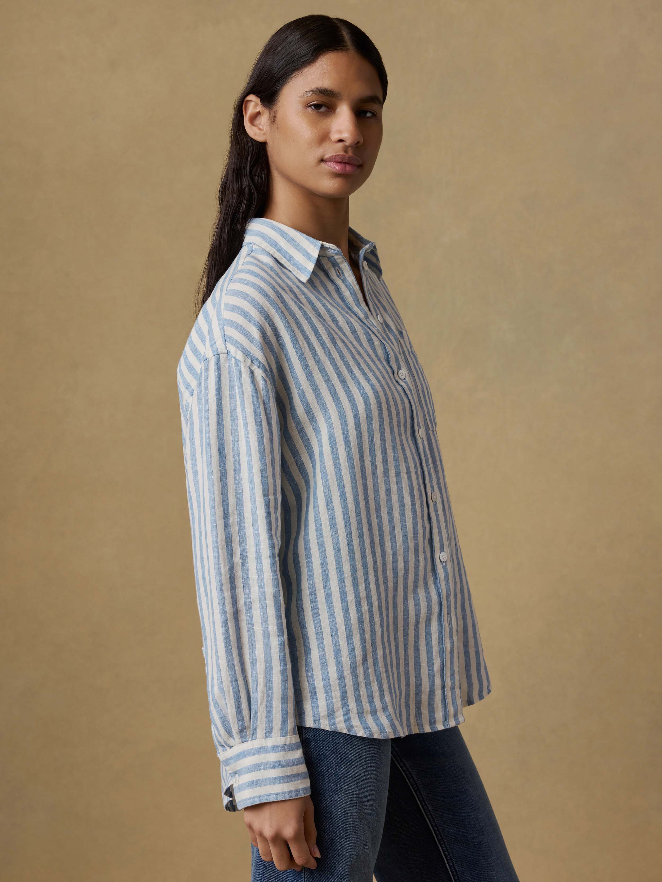  | Laguna Linen Relaxed Shirt - Ocean Lucy Stripe | Faherty Brand