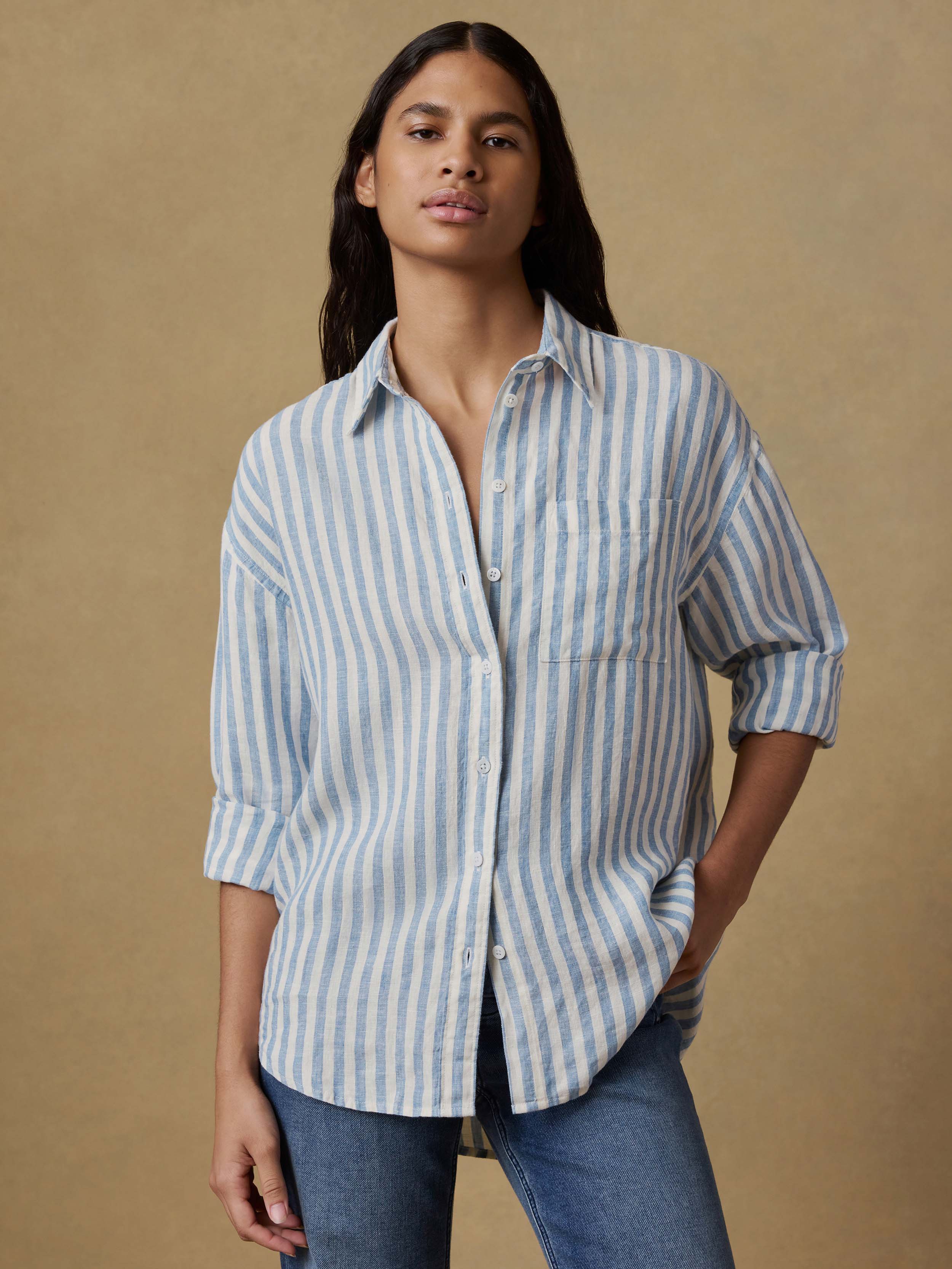 トップス echeveria Linen dot shirts OVY Laguna Linen Relaxed Shirt - Ocean Lucy Stripe | Faherty Brand
