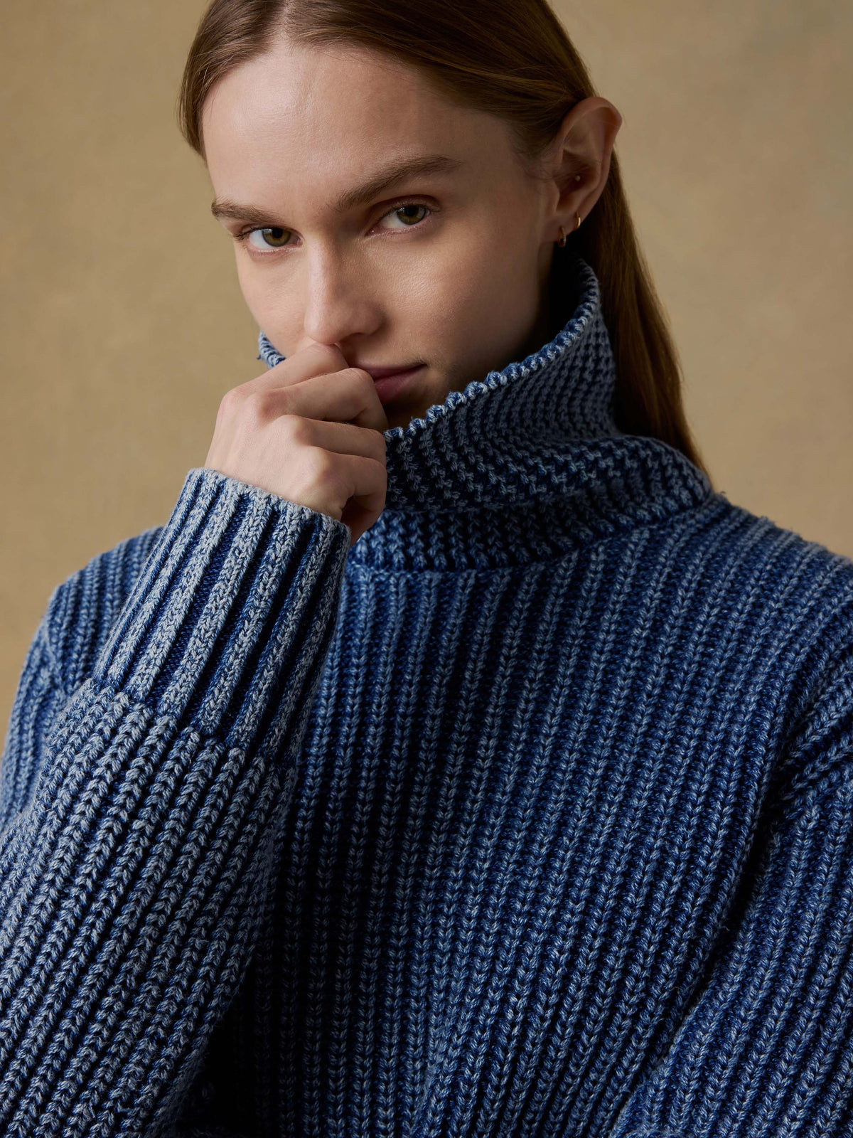 Sunwashed Cotton Oversized Turtleneck Sweater - Windcliff Indigo 