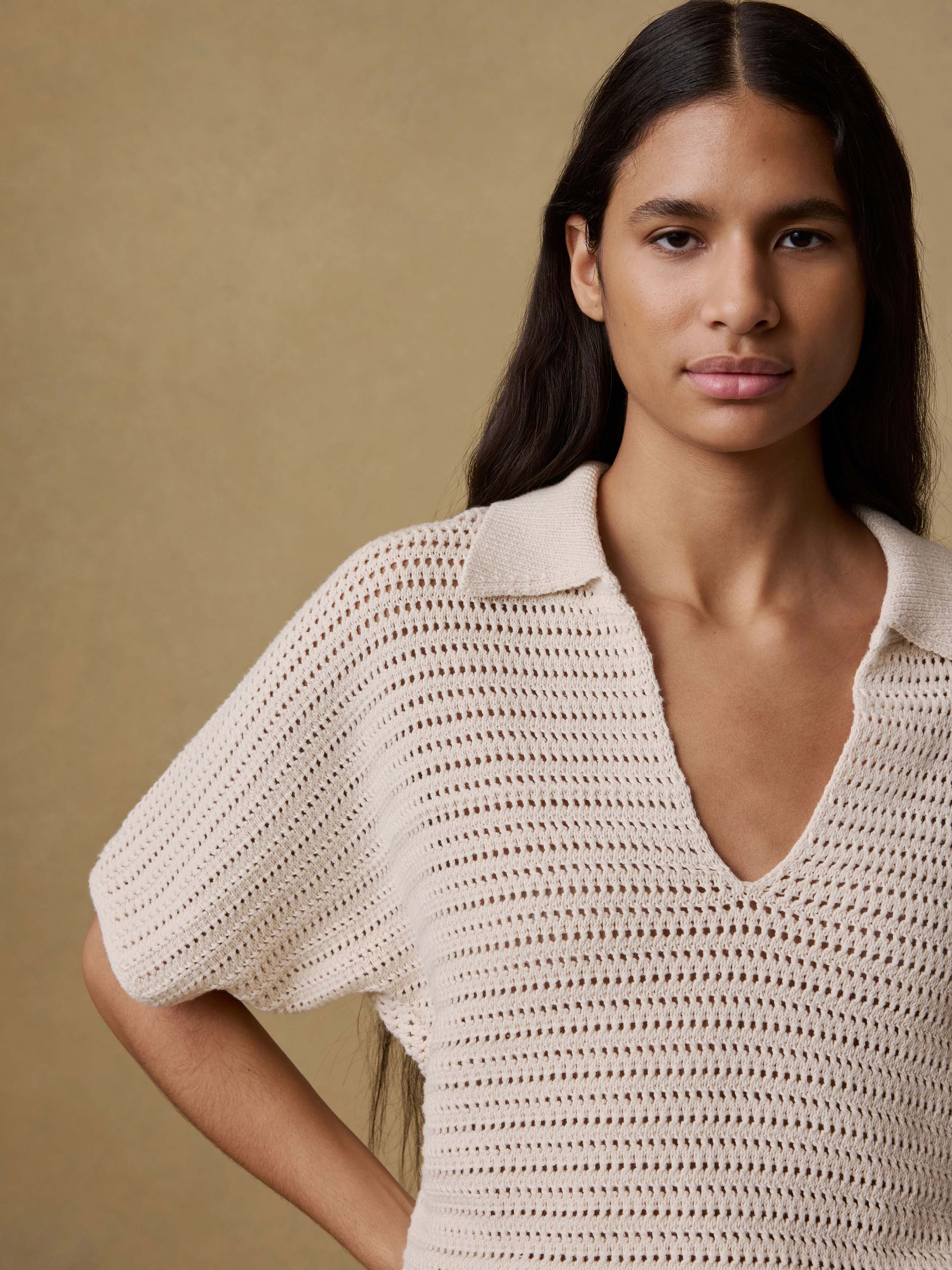 Seacoast Crochet Polo - Cream | Faherty Brand Seacoast Crochet Polo - Cream | Faherty Brand