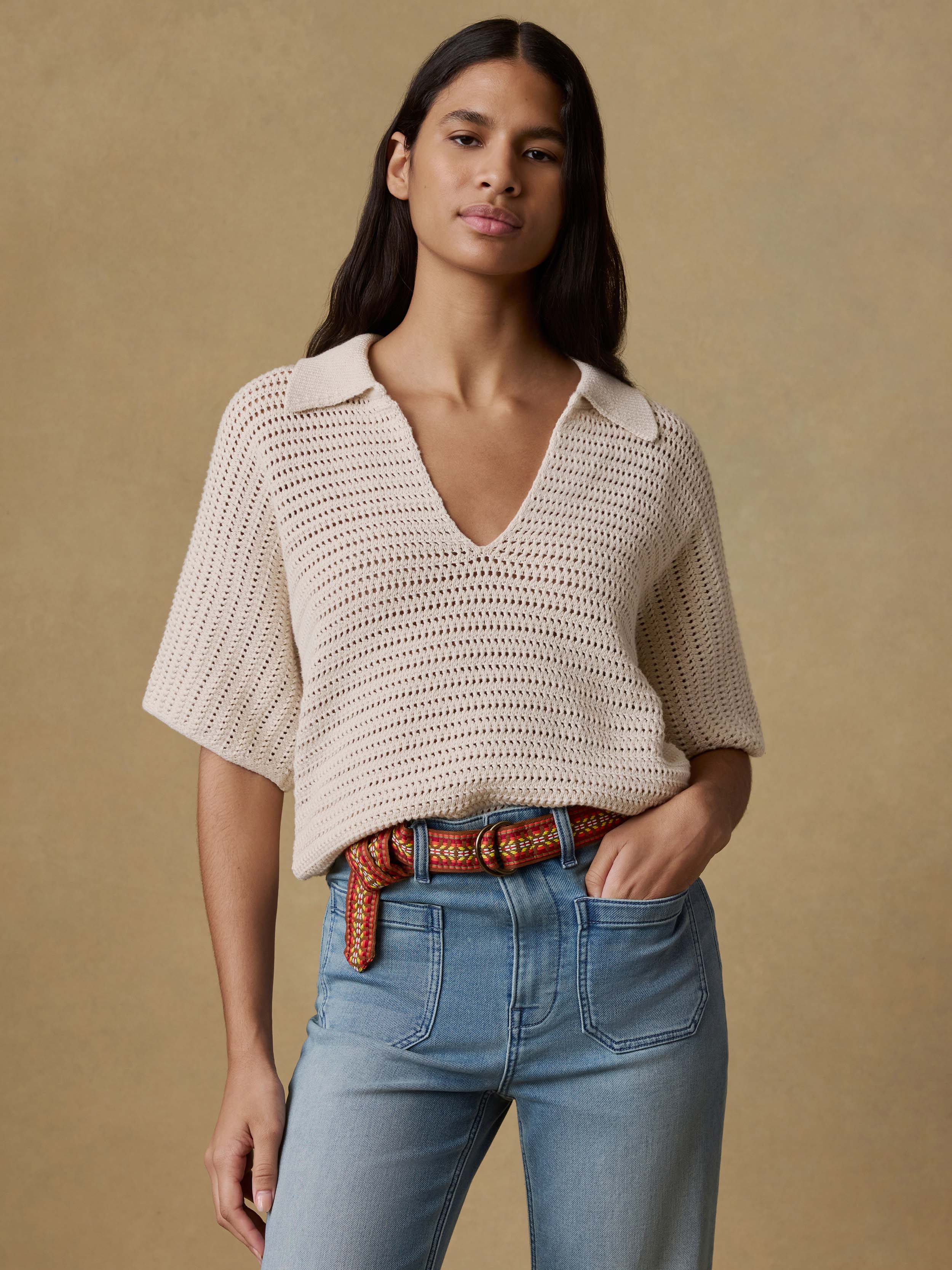 Seacoast Crochet Polo - Cream
