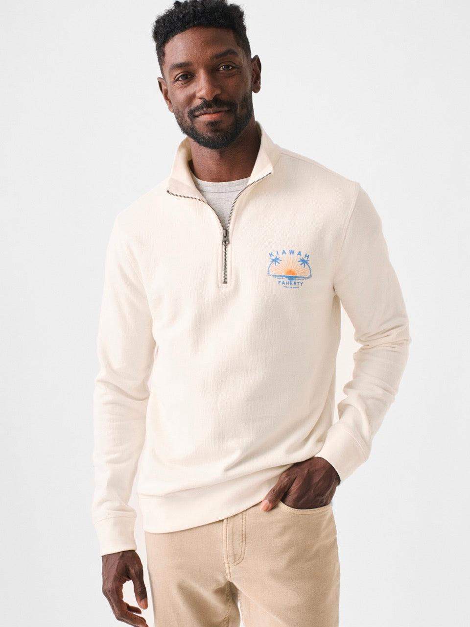  | Kiawah Long-Sleeve Terry Quarter-Zip - Solar White | Faherty Brand