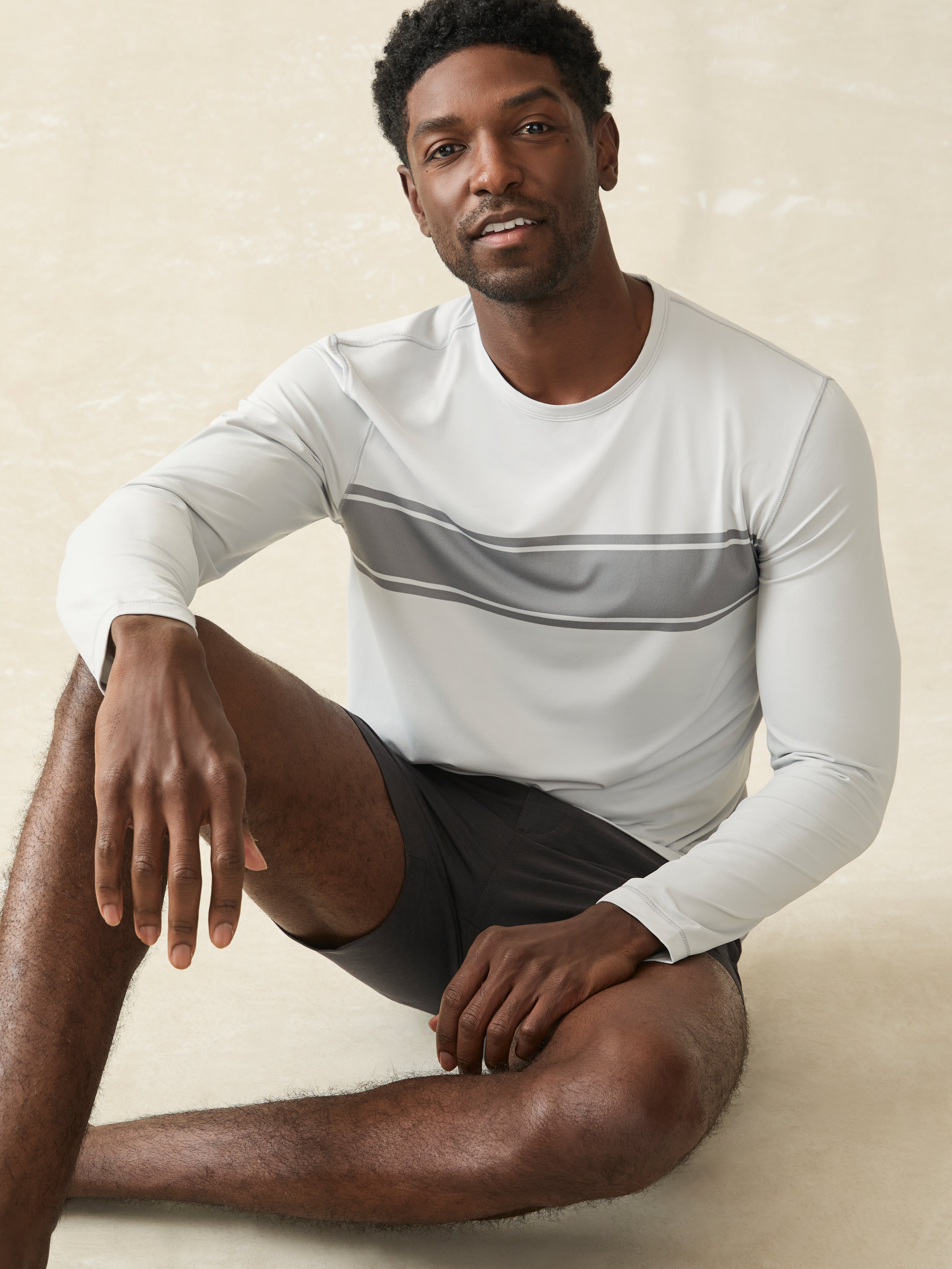 Shorelite Long-Sleeve Tech Tee - Grey Steel Surf Stripe