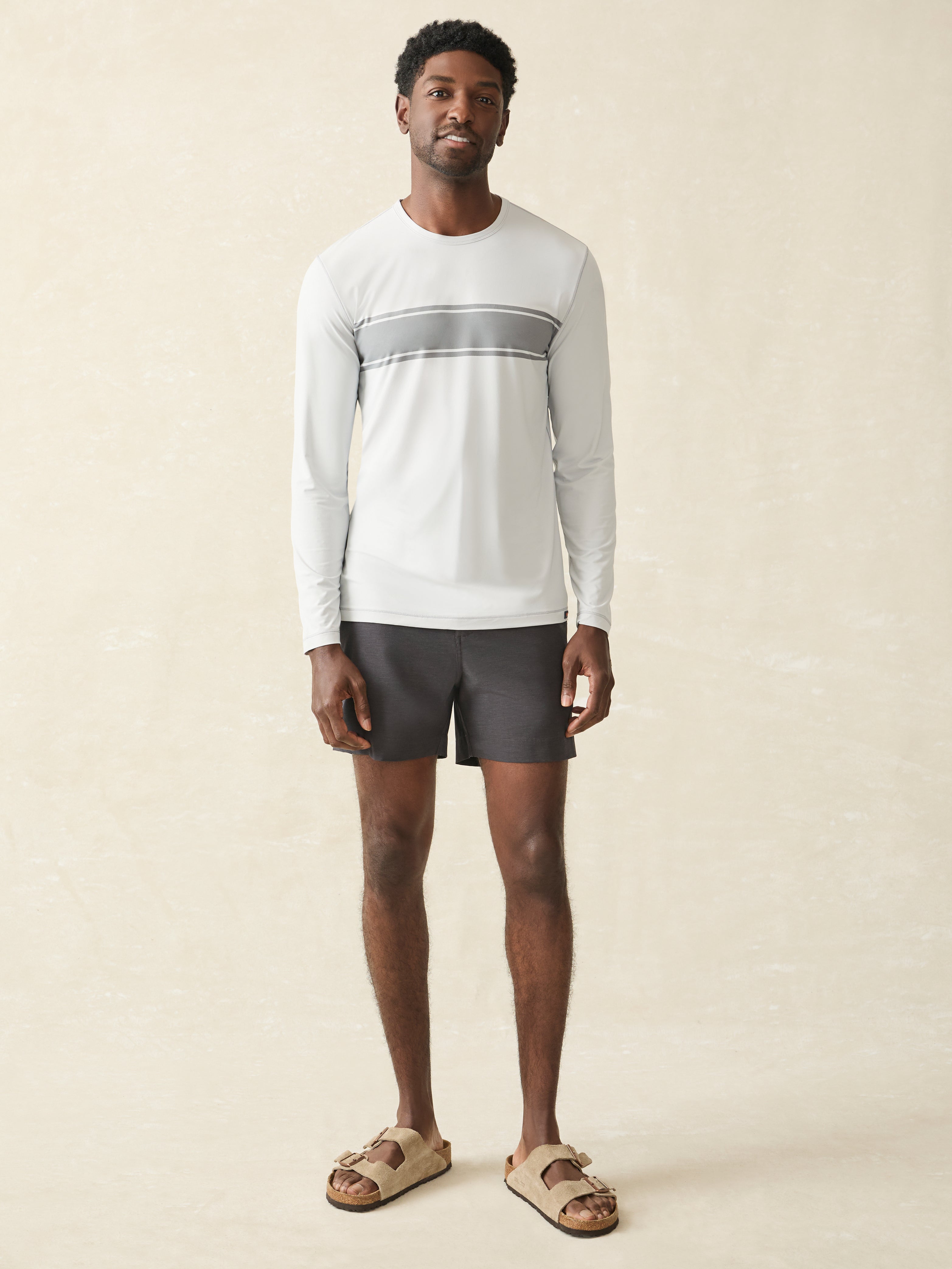 Shorelite Long-Sleeve Tech Tee - Grey Steel Surf Stripe