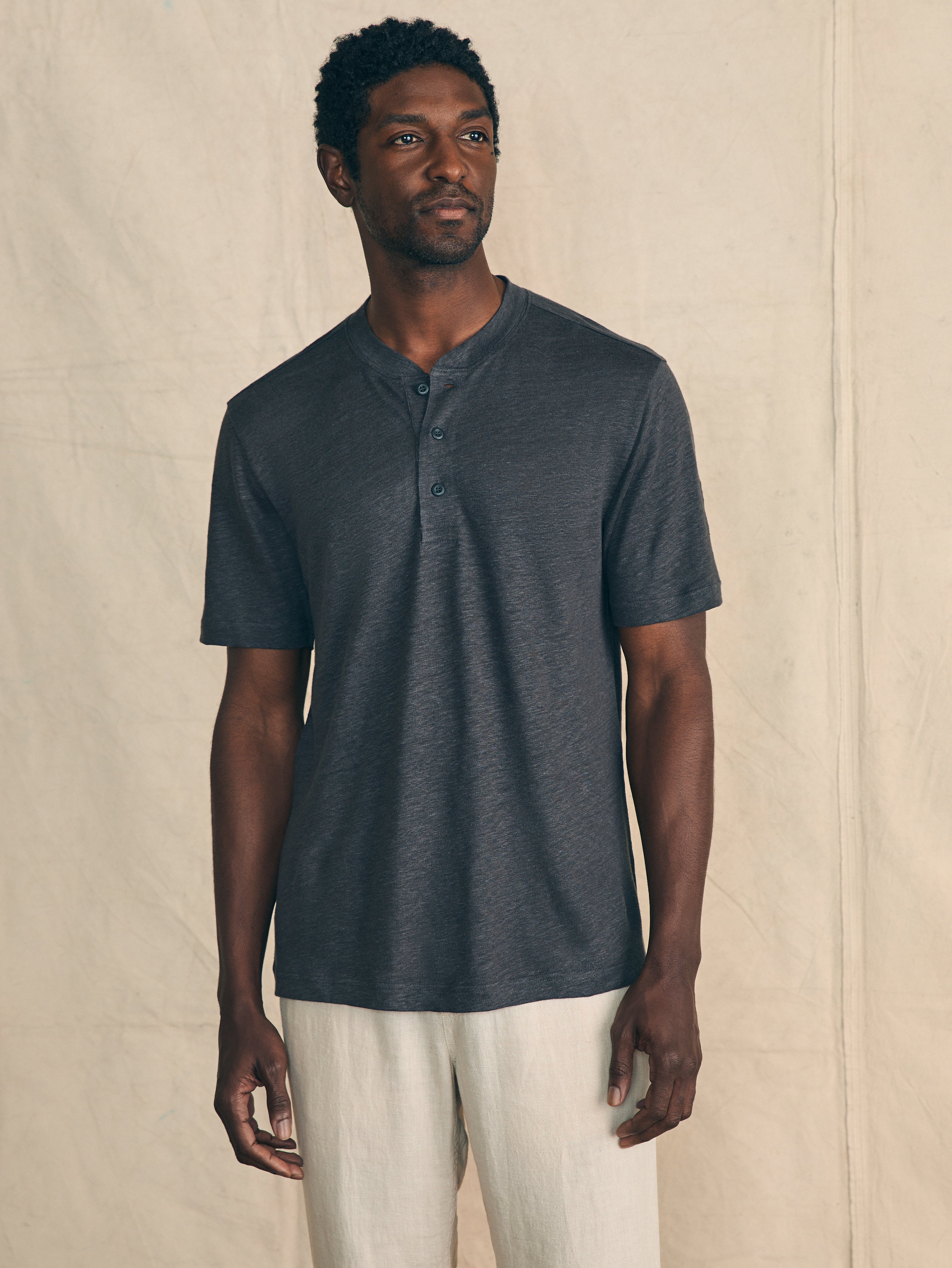 Short-Sleeve Linen Henley