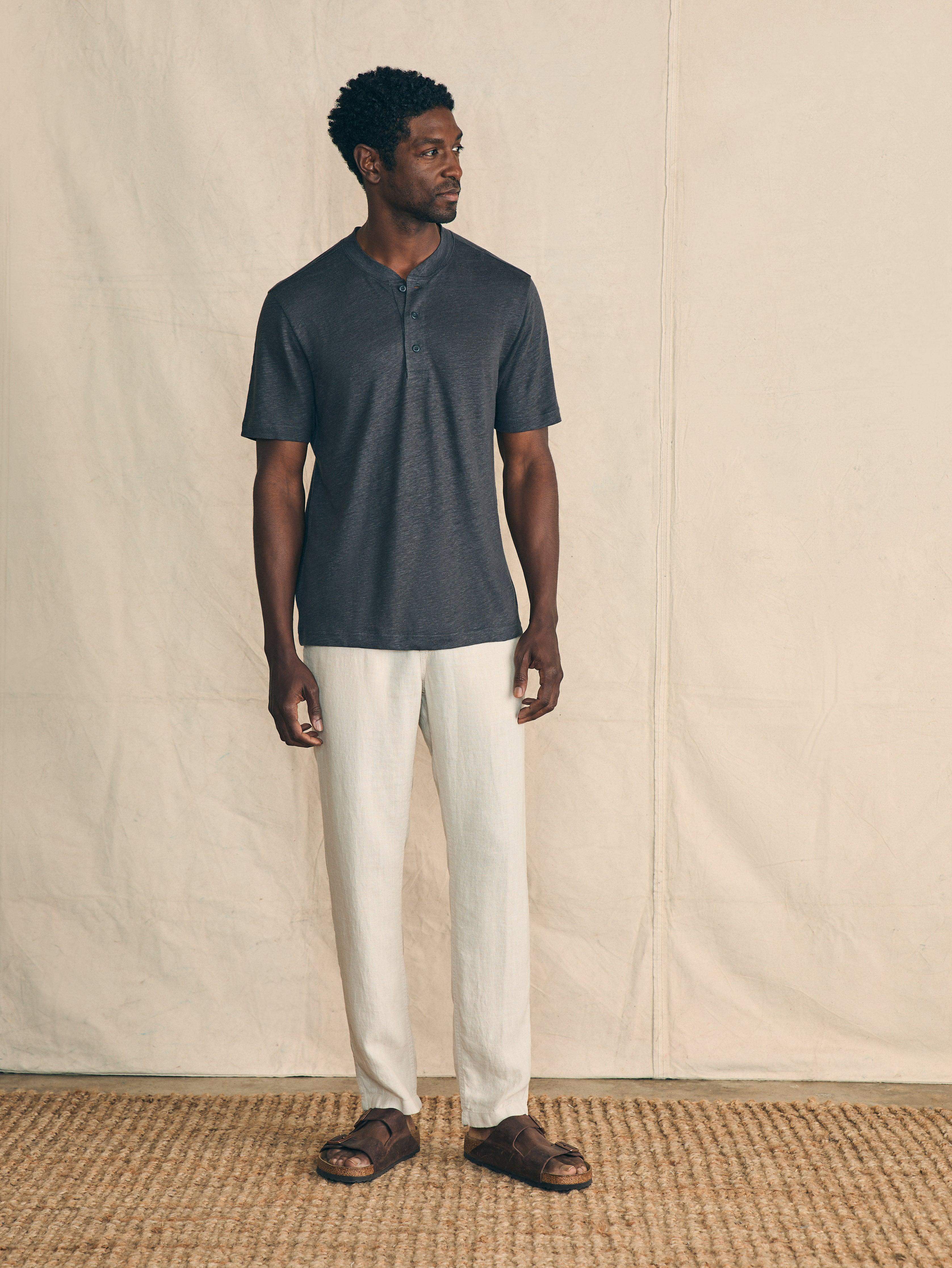 Short-Sleeve Linen Henley