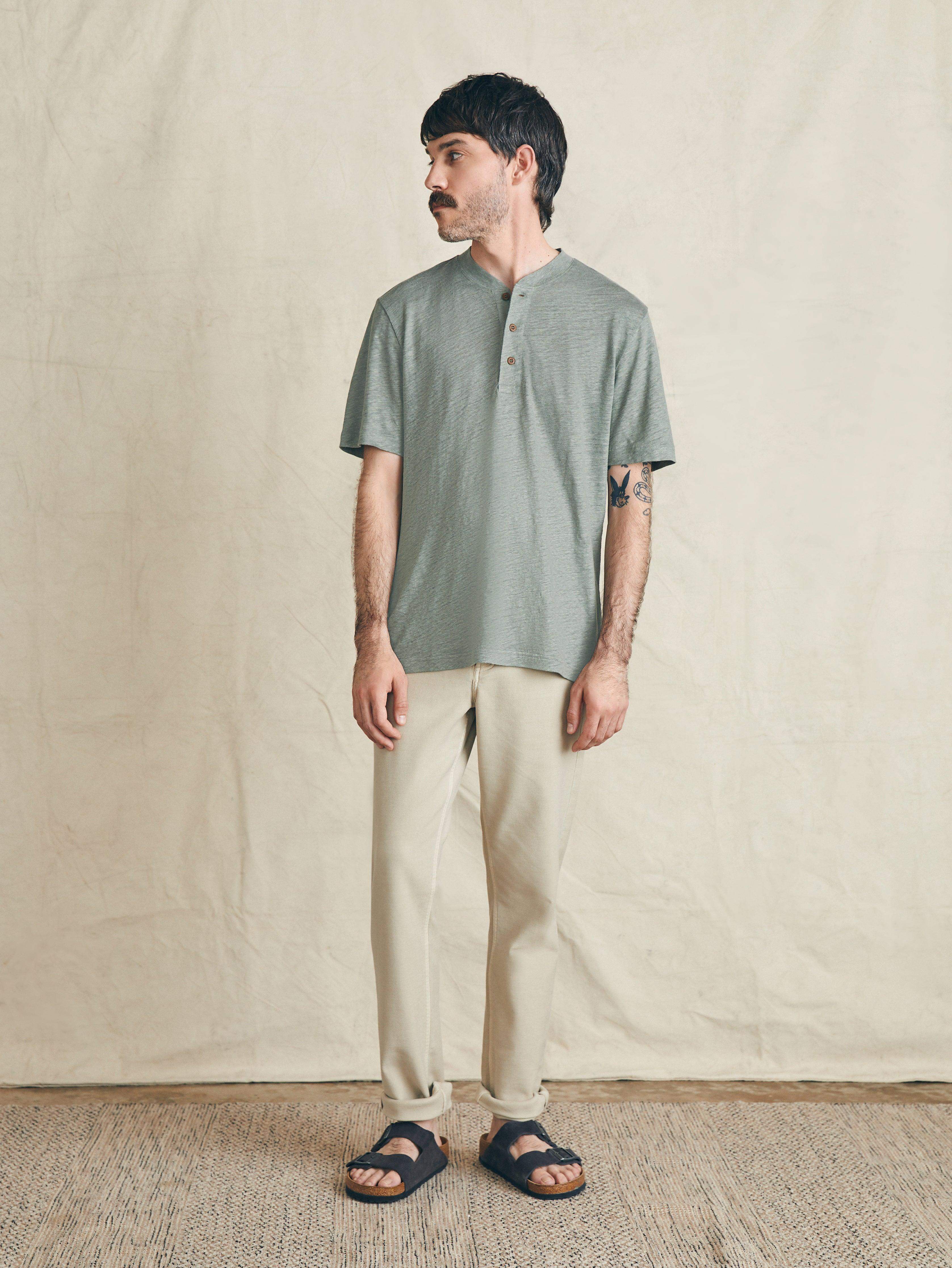 Short-Sleeve Linen Henley