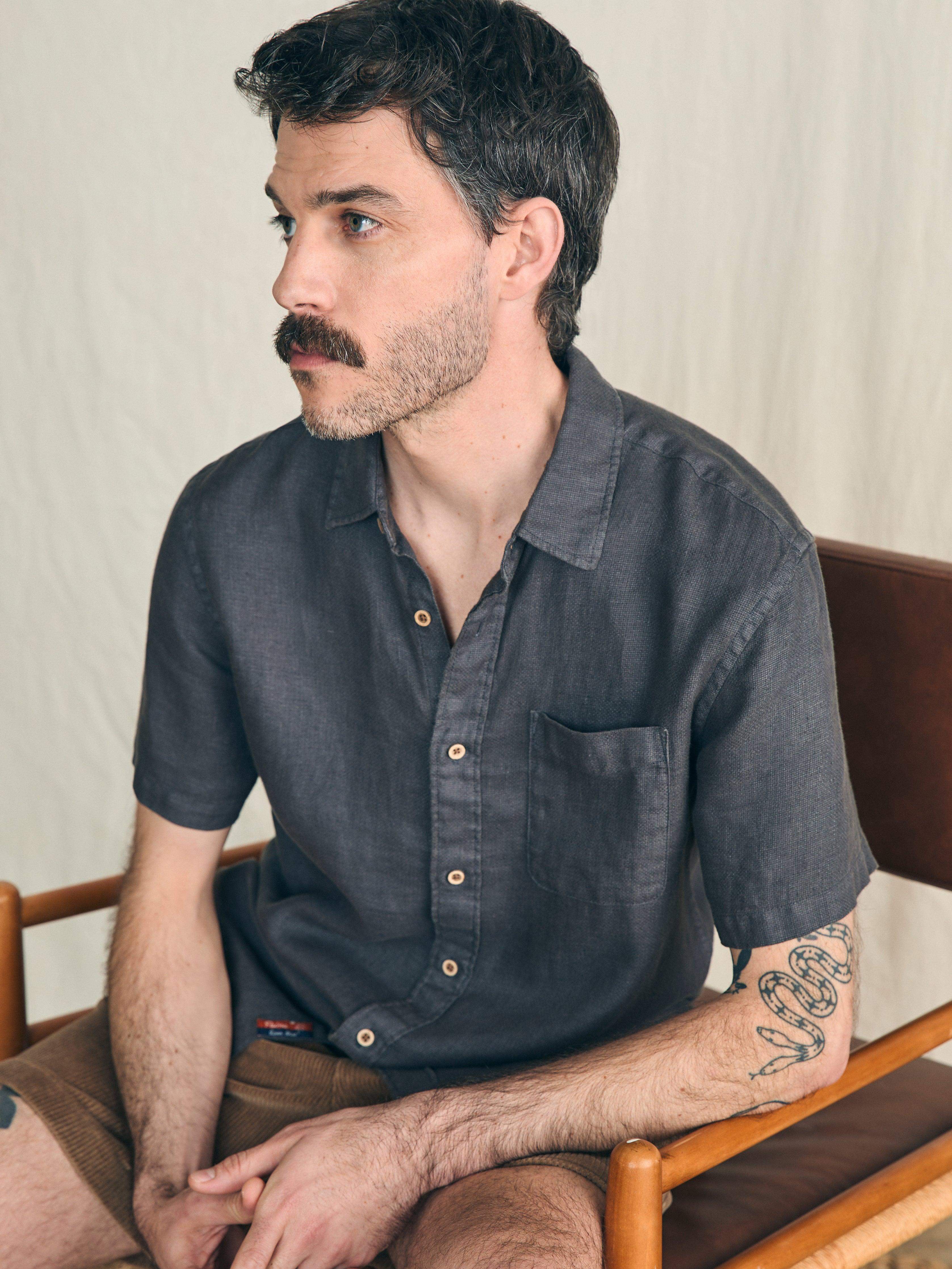 Short-Sleeve Palma Linen Shirt - Washed Black Basketweave