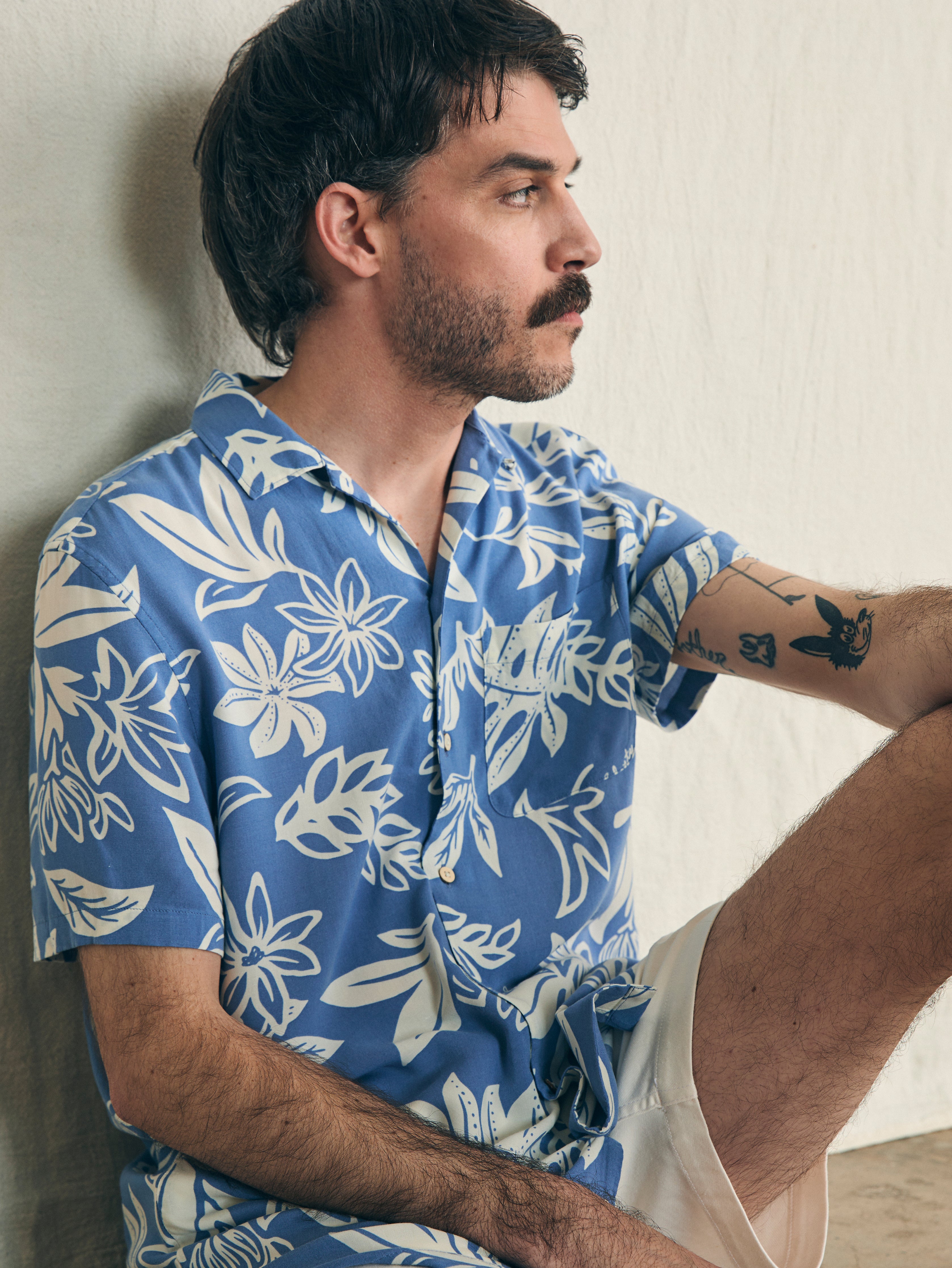 Short-Sleeve Surfrider Rayon Camp Shirt - Sky Floral