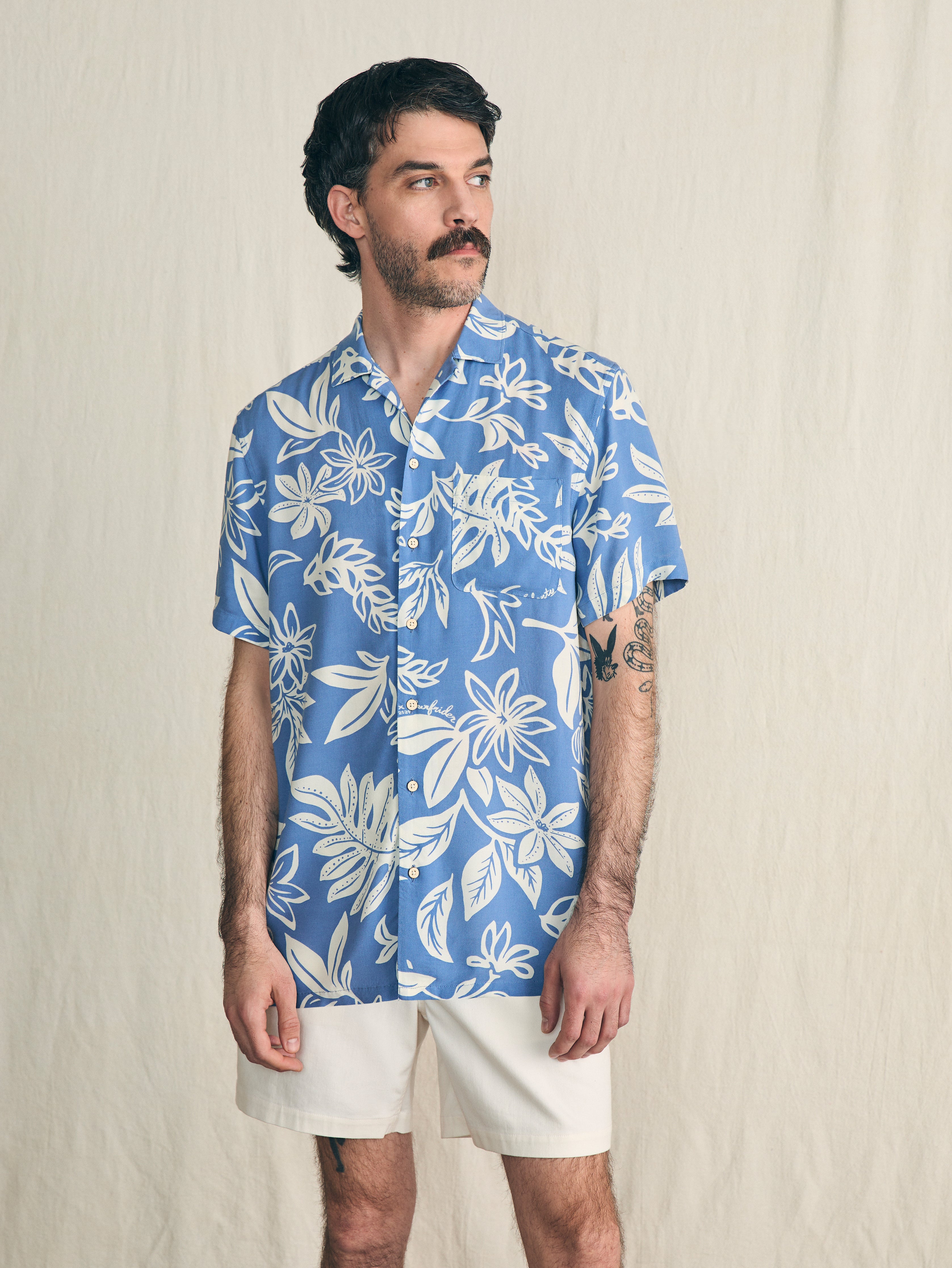 Short-Sleeve Surfrider Rayon Camp Shirt - Sky Floral