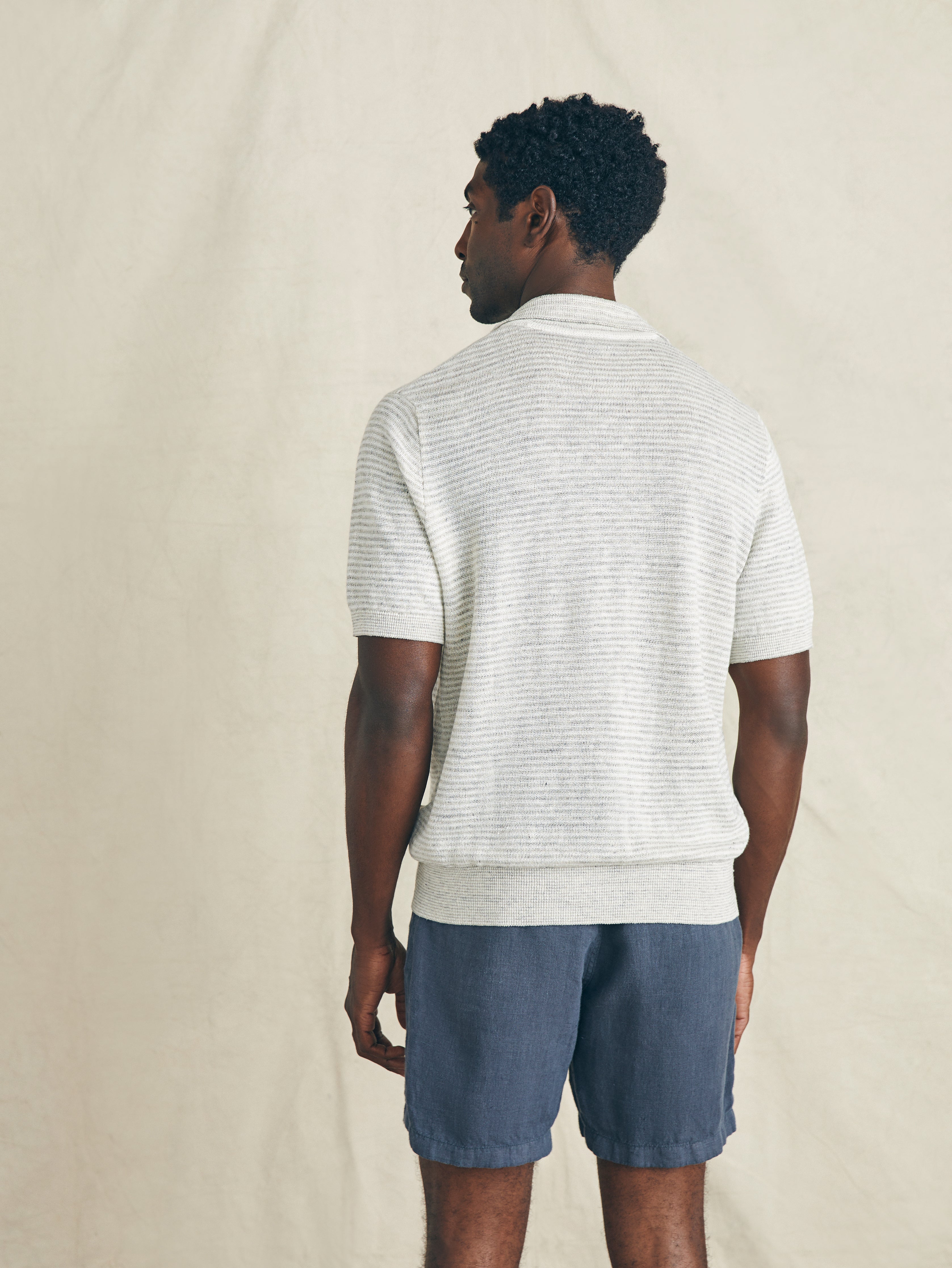 Short-Sleeve Linen Sweater Polo - Ivory Steel Feeder