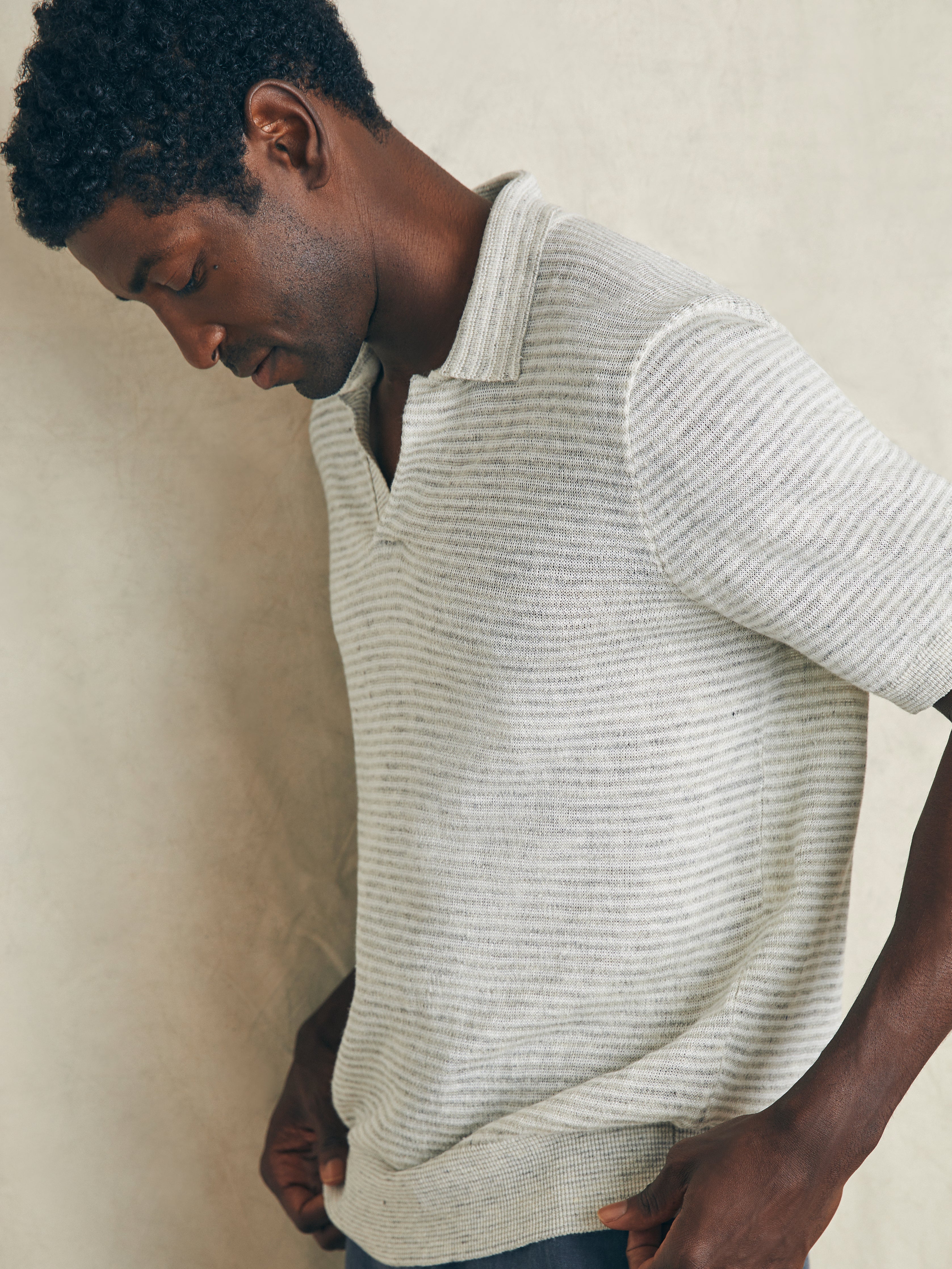 Short-Sleeve Linen Sweater Polo - Ivory Steel Feeder