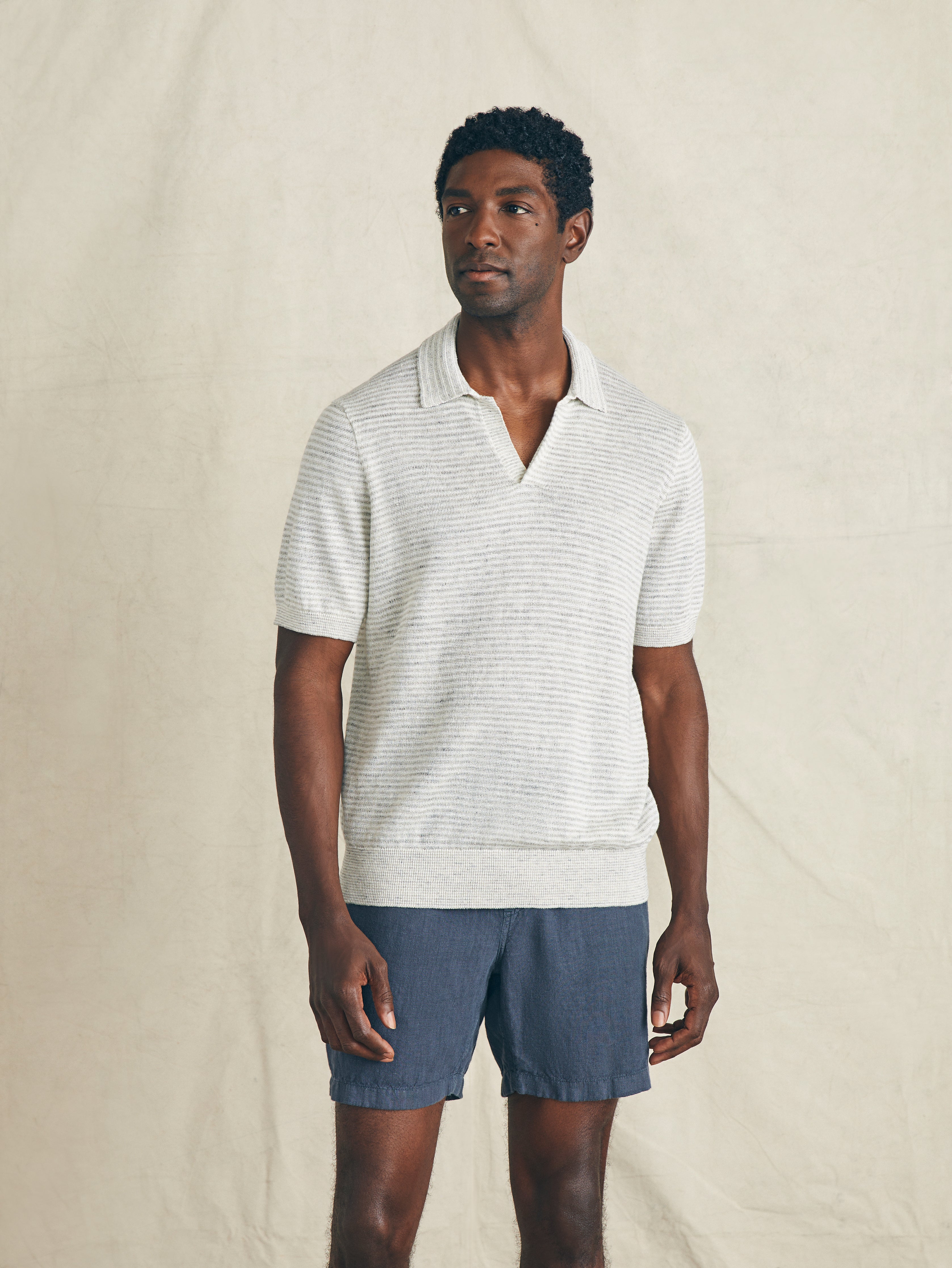 Short-Sleeve Linen Sweater Polo - Ivory Steel Feeder