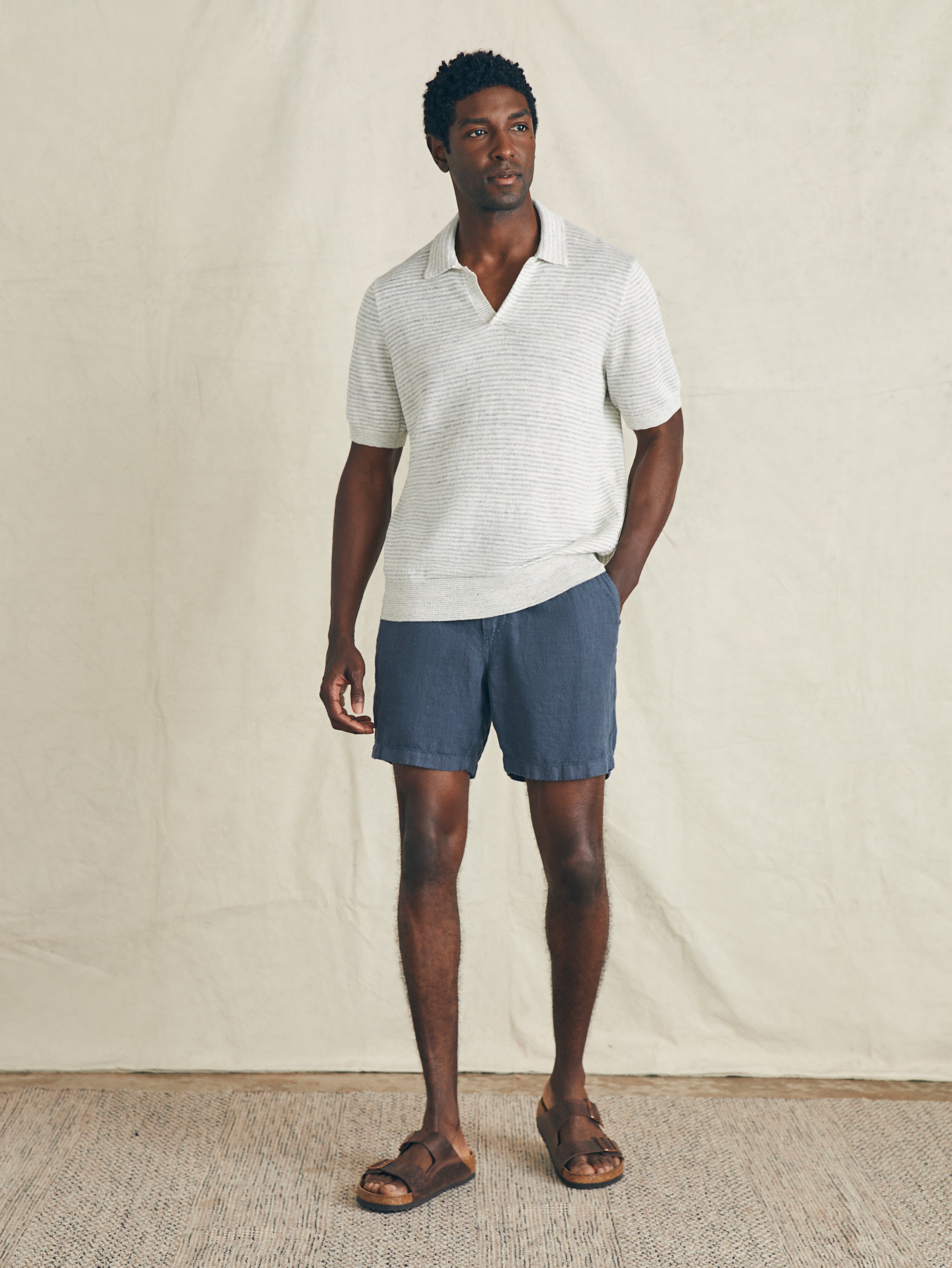 Short-Sleeve Linen Sweater Polo - Ivory Steel Feeder