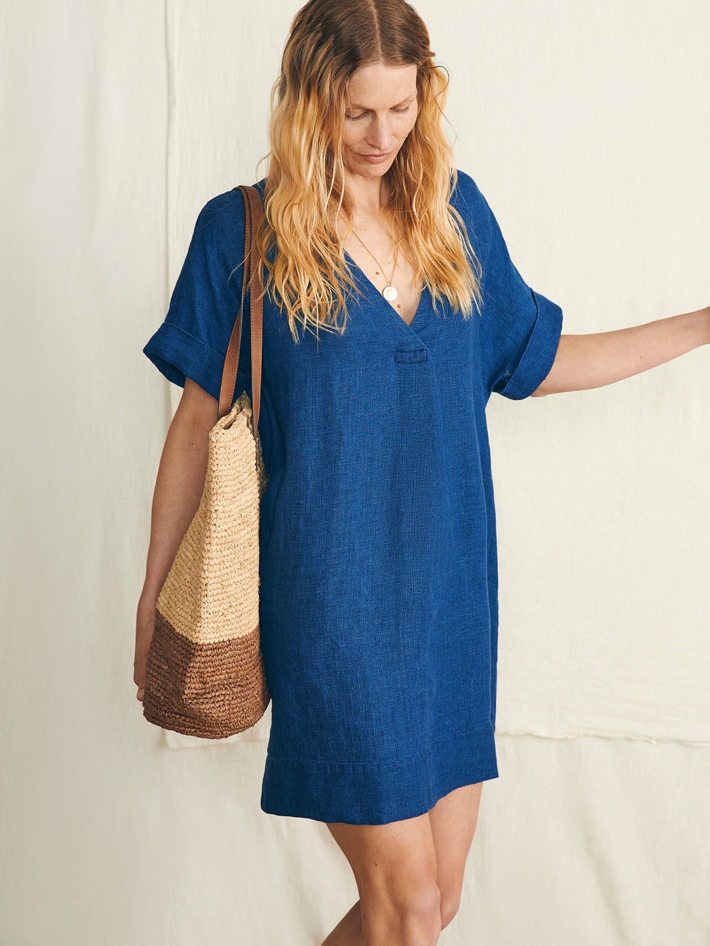 Sanibel Basketweave Dress Indigo Faherty Brand