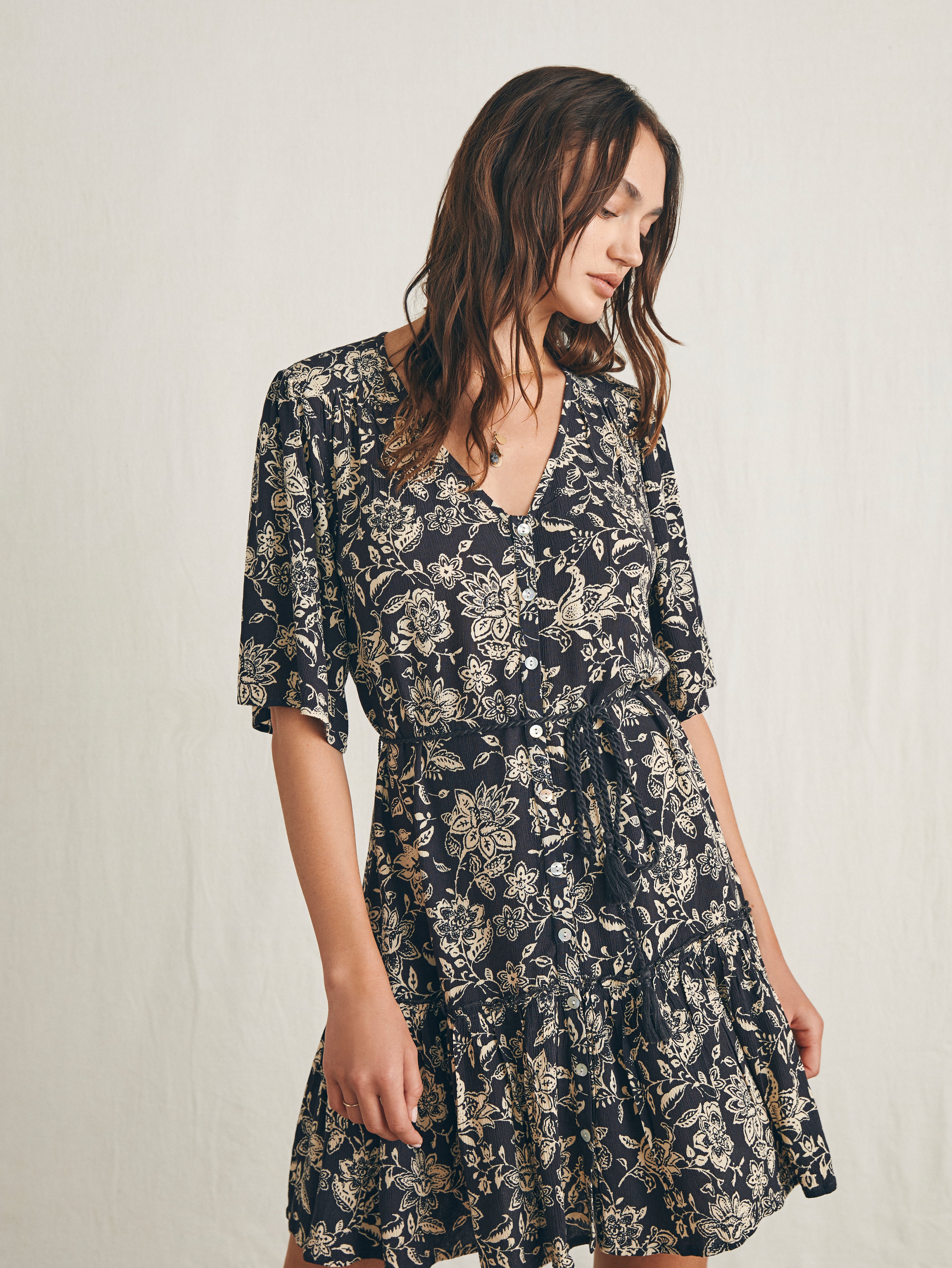 Orinda Mini Dress - Charcoal Chiyoda Floral