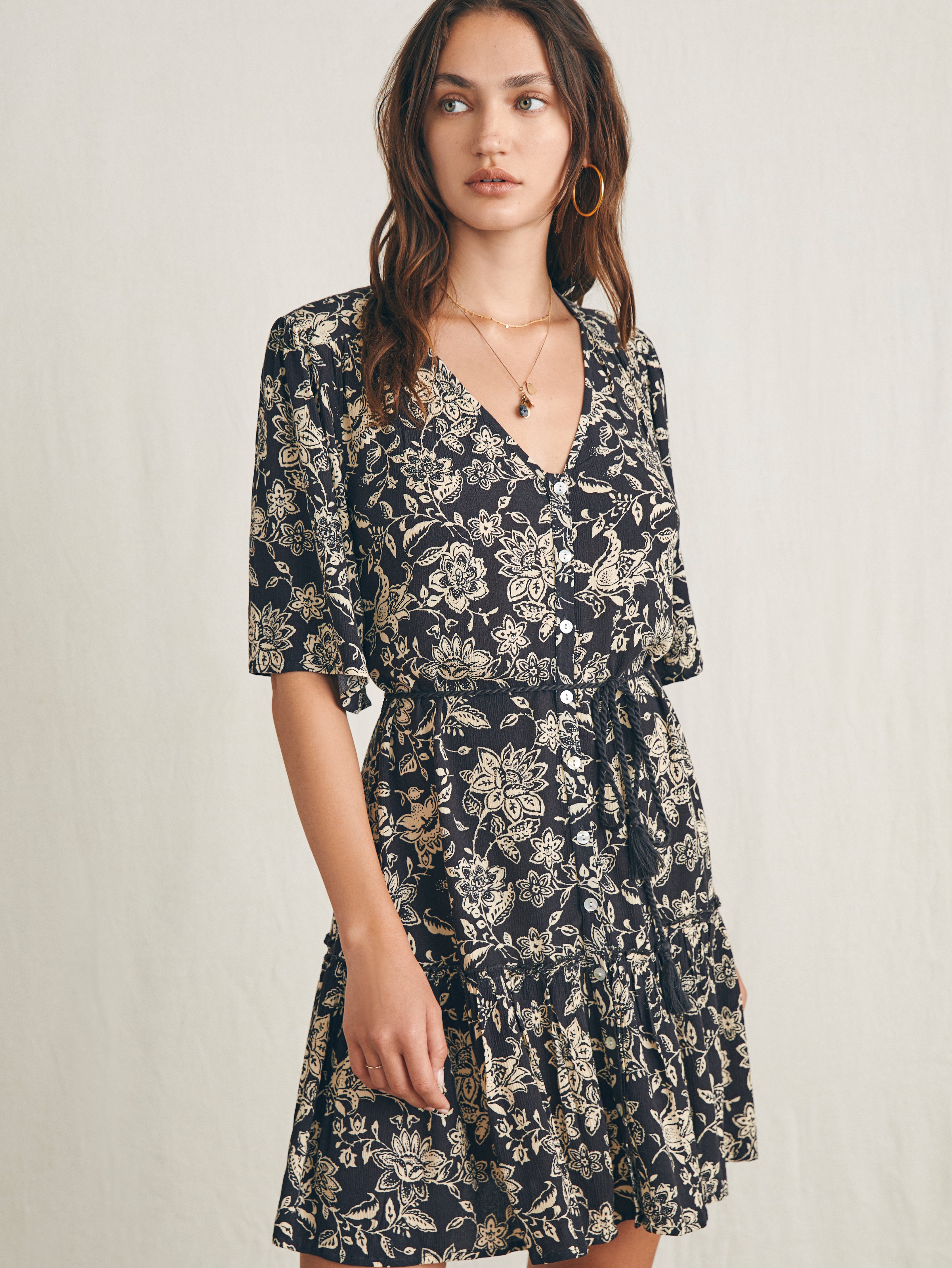 Orinda Mini Dress - Charcoal Chiyoda Floral