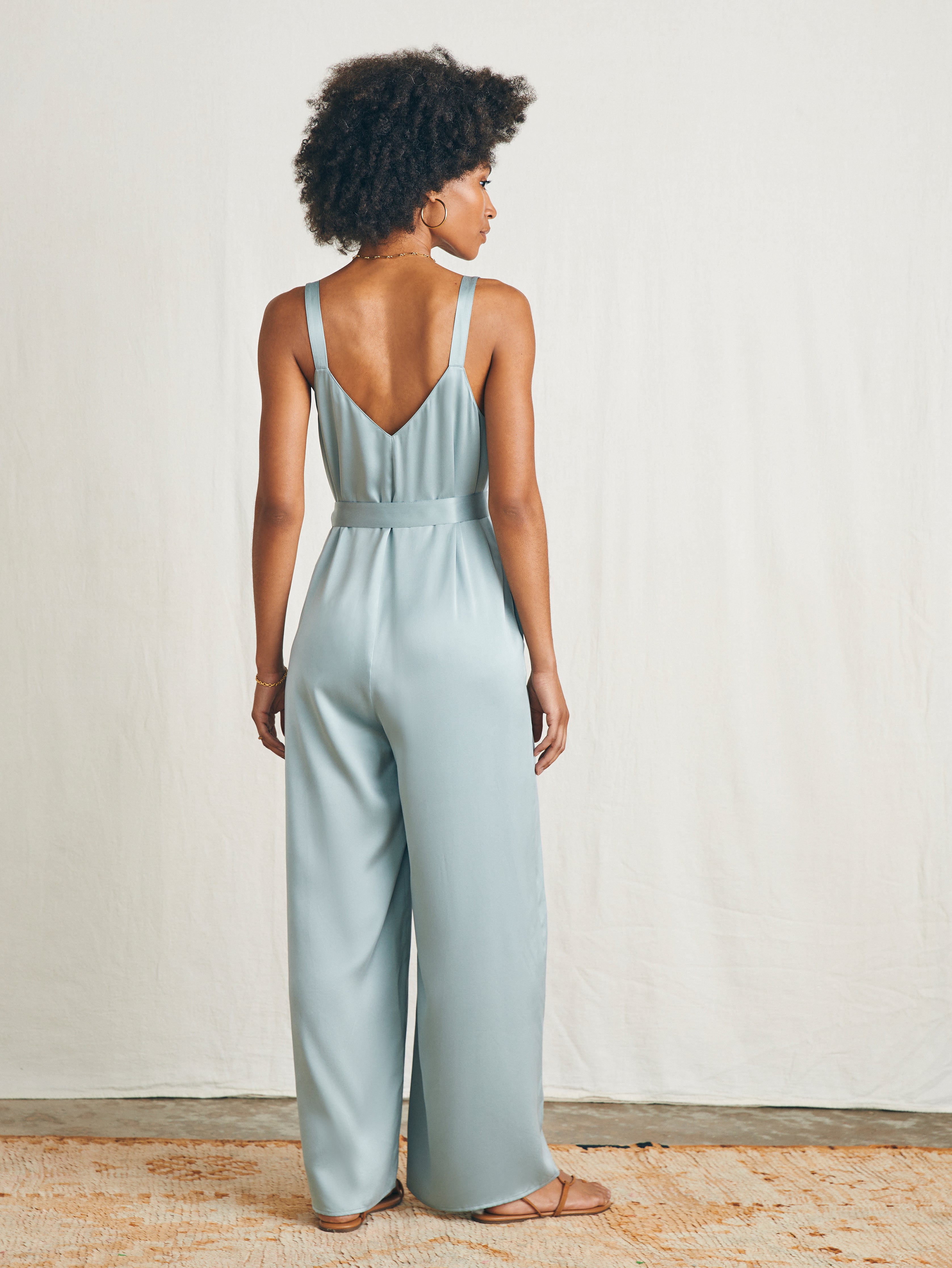 Sandwashed Silk Jumpsuit - Silver Blue