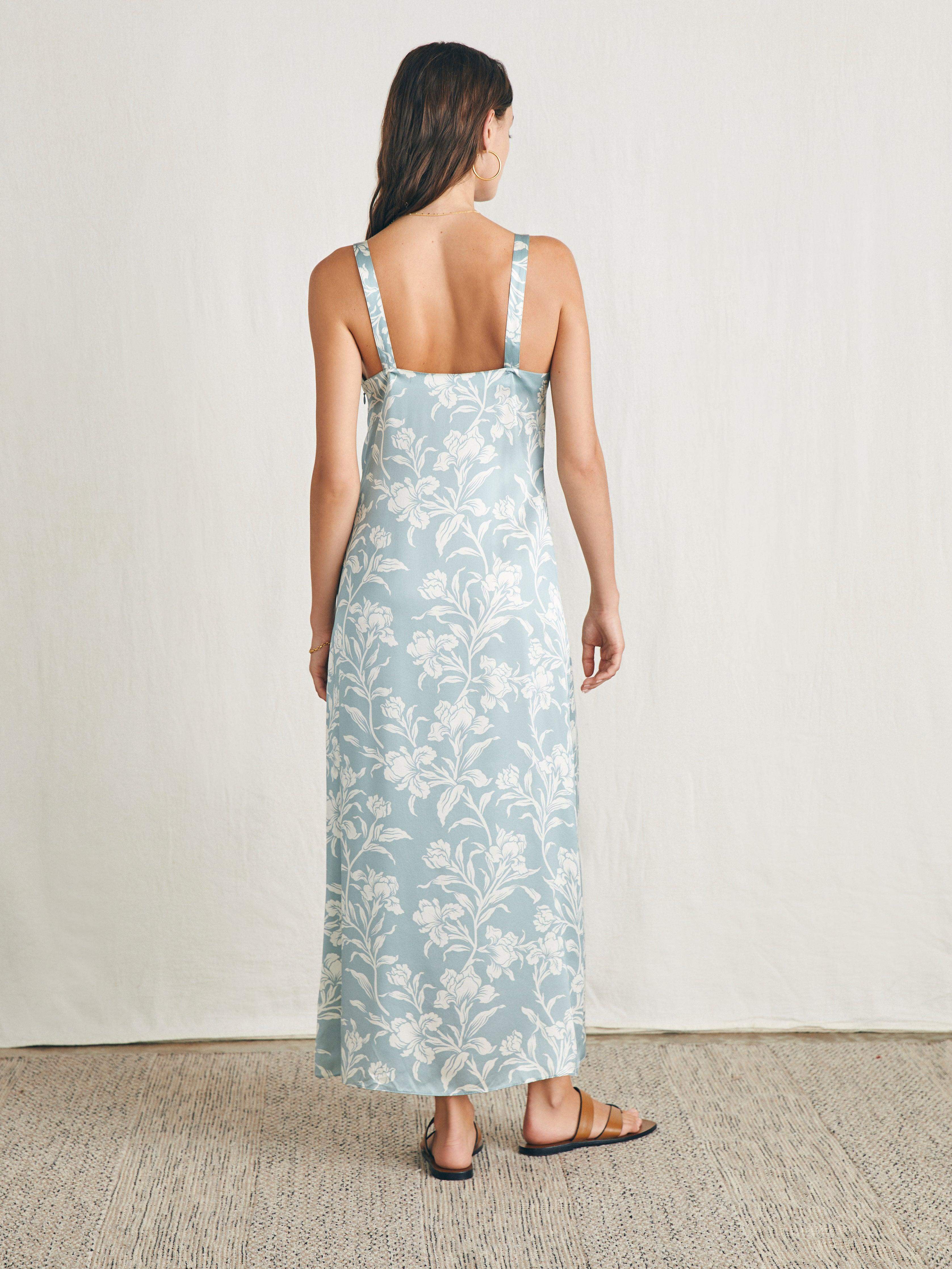 Sandwashed Silk Slip Dress - Silver Blue Chiyoda Floral