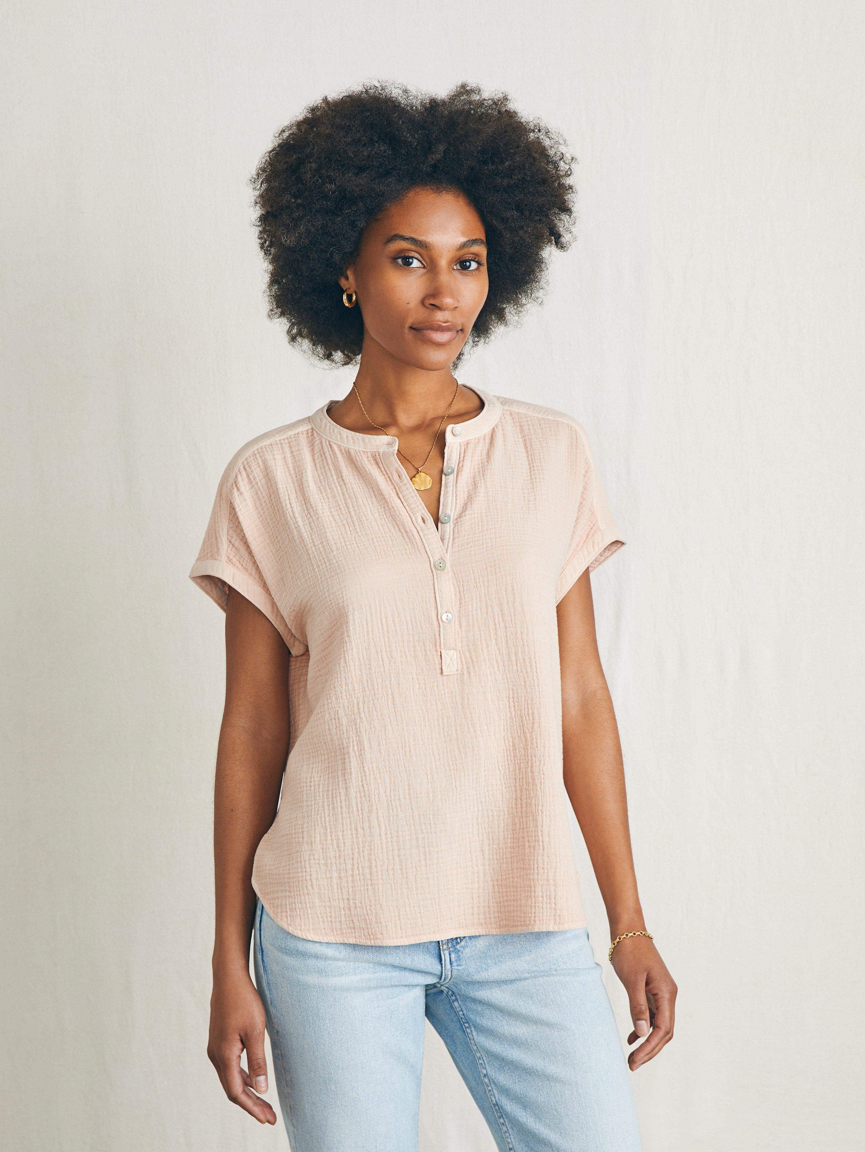 Faherty Dream Organic Cotton Gauze Everleigh Peasant Top 2024